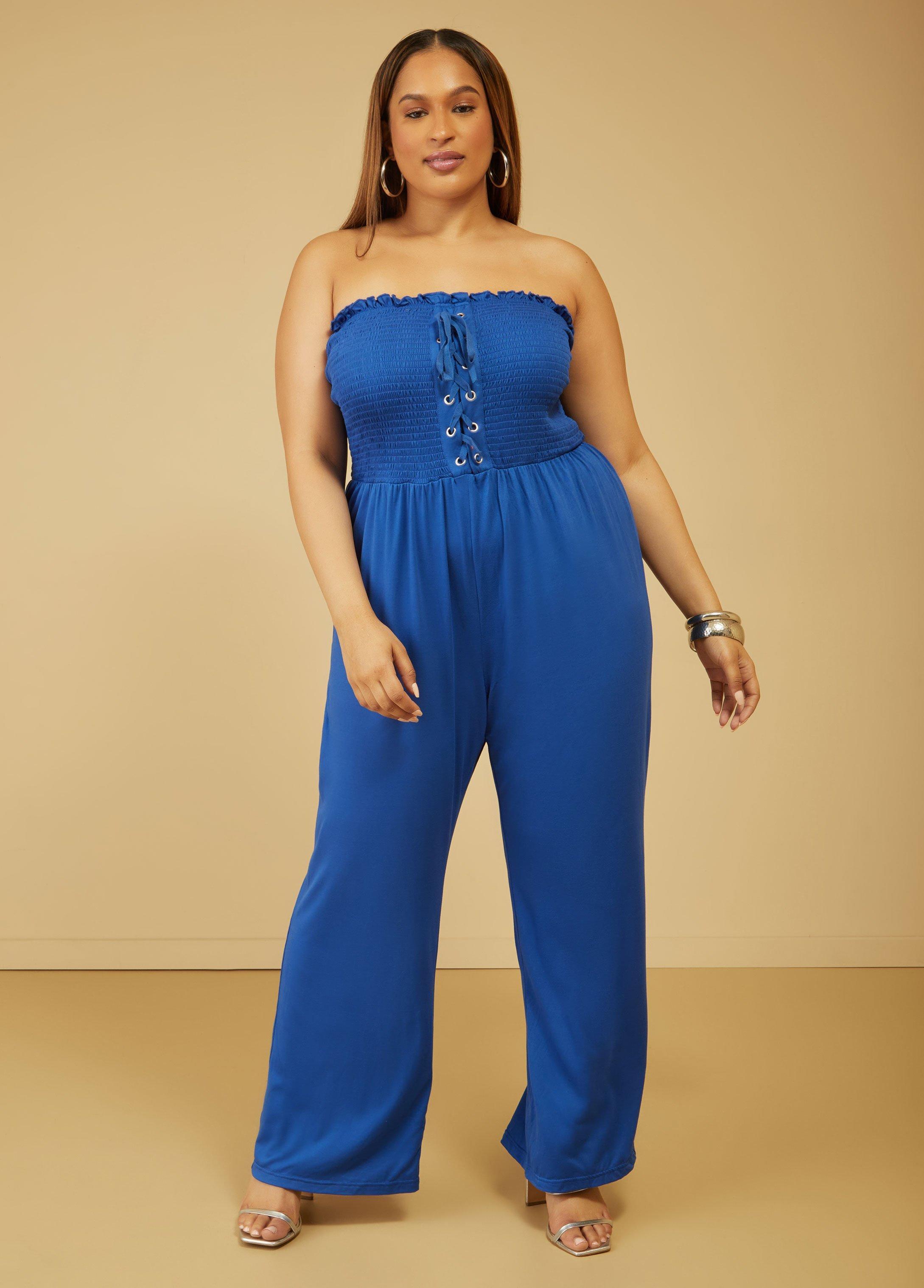 Plus Size Strapless Lace Up Jumpsuit Ashley Stewart Product Image