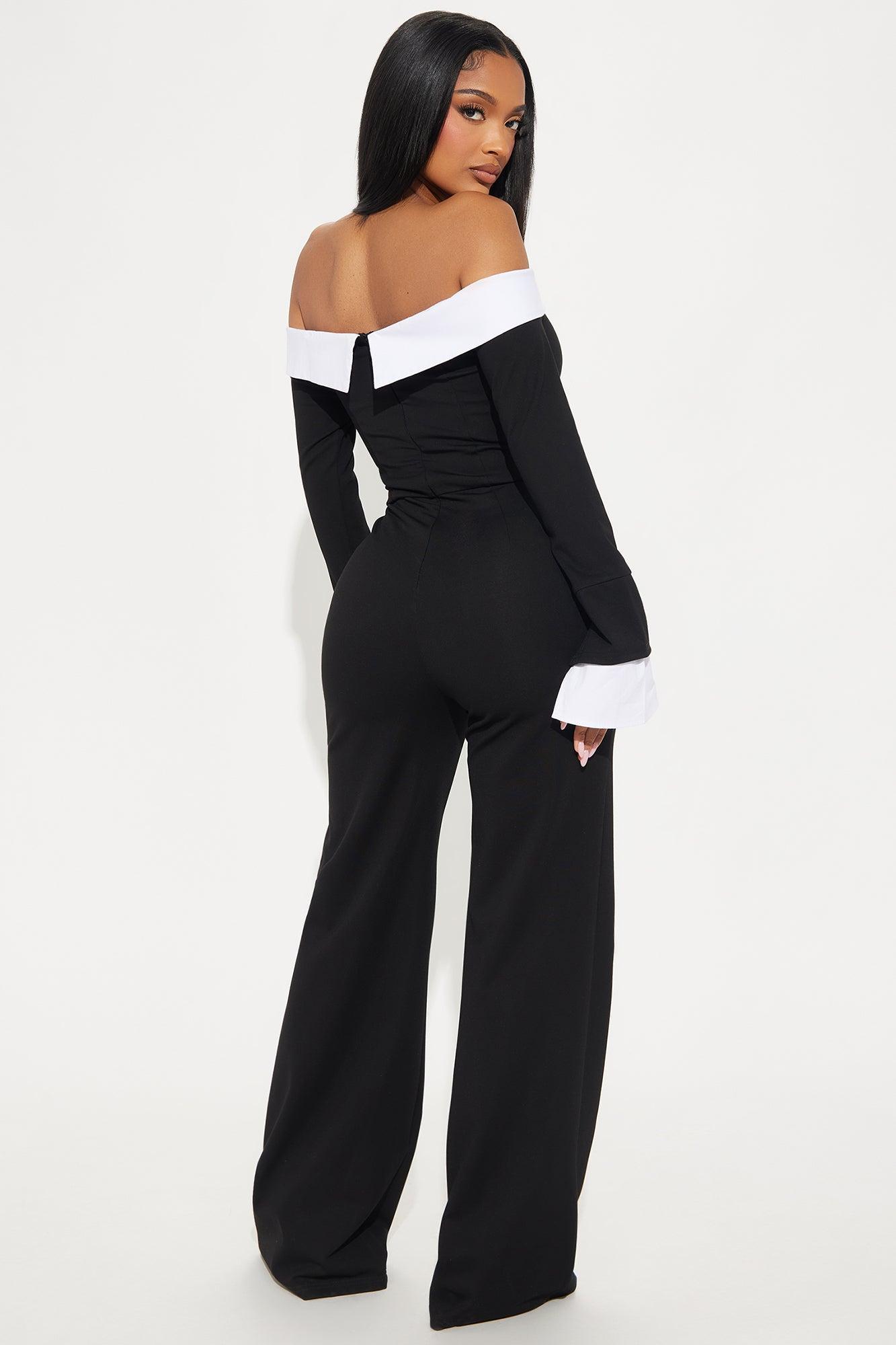 Alice Off Shoulder Jumpsuit - Black/White Product Image