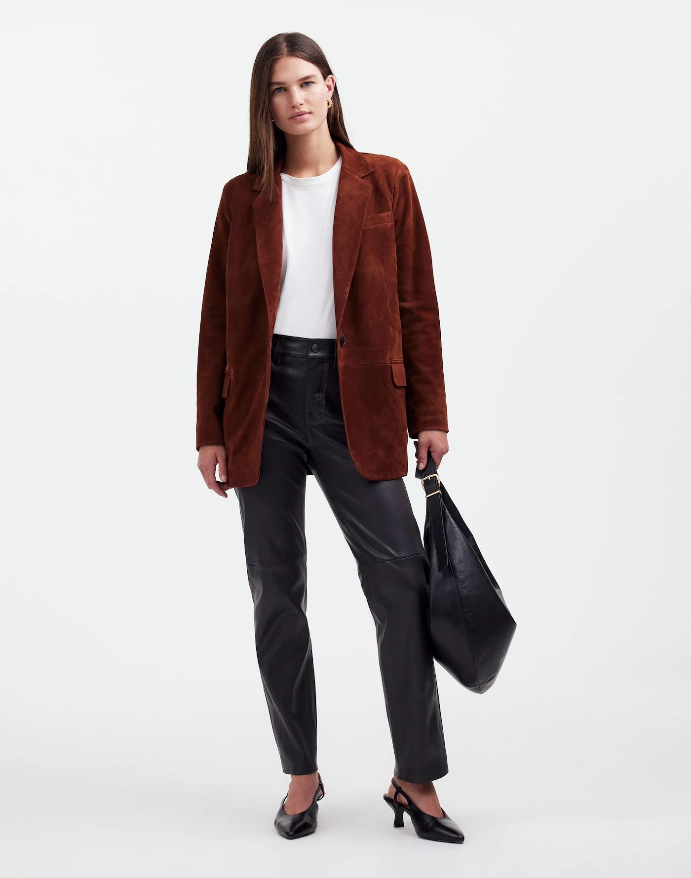 The '90s Straight Mid-Rise Pant in Leather Product Image