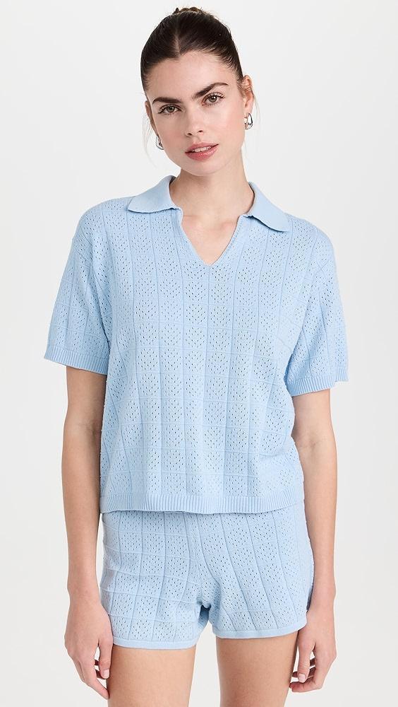 MONROW Crochet Knit Oversized Polo Tee | Shopbop Product Image