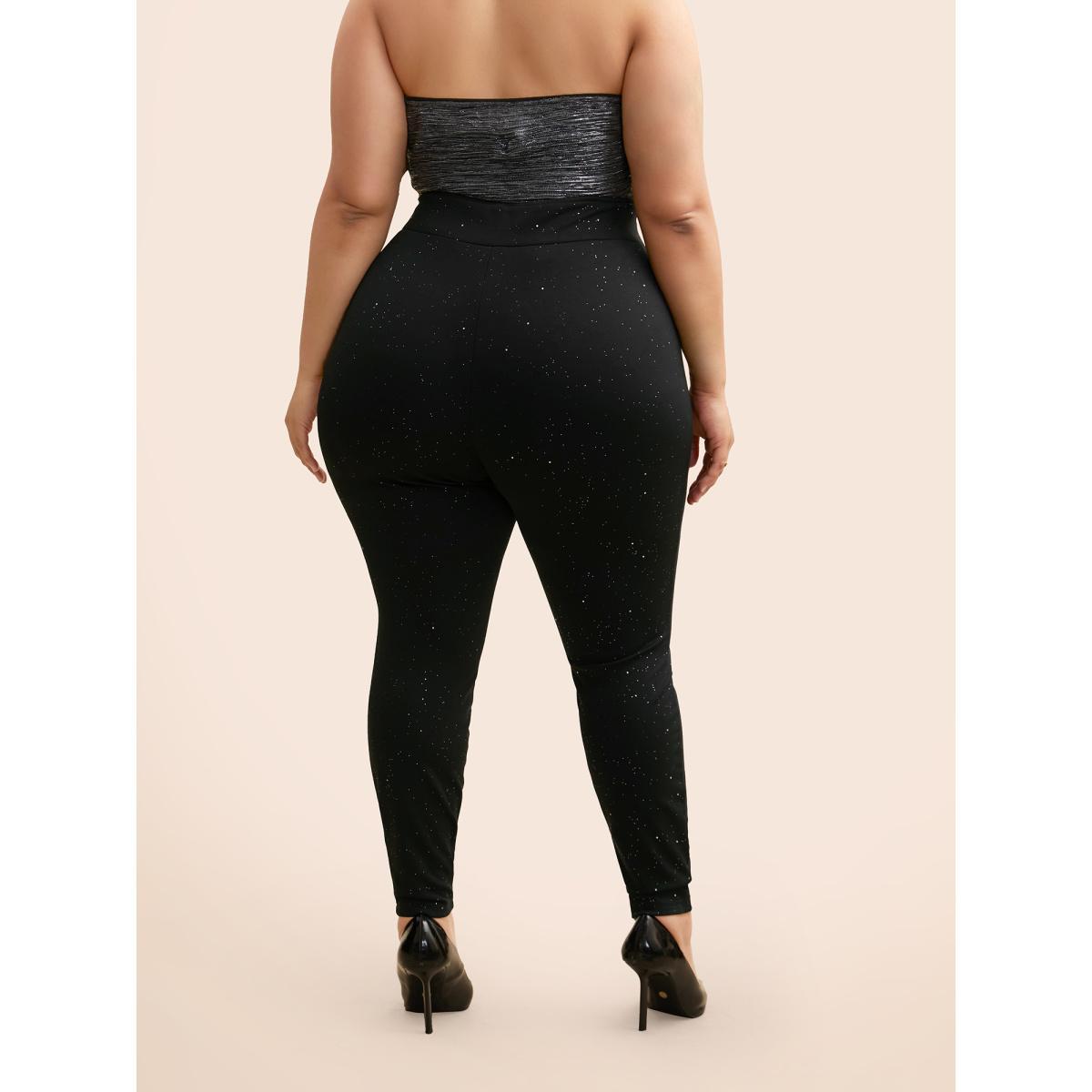 Plus Size Glitter Button Detail Skinny Pants Women Black Basics Skinny High Rise Everyday Pants BloomChic 30/6X Product Image