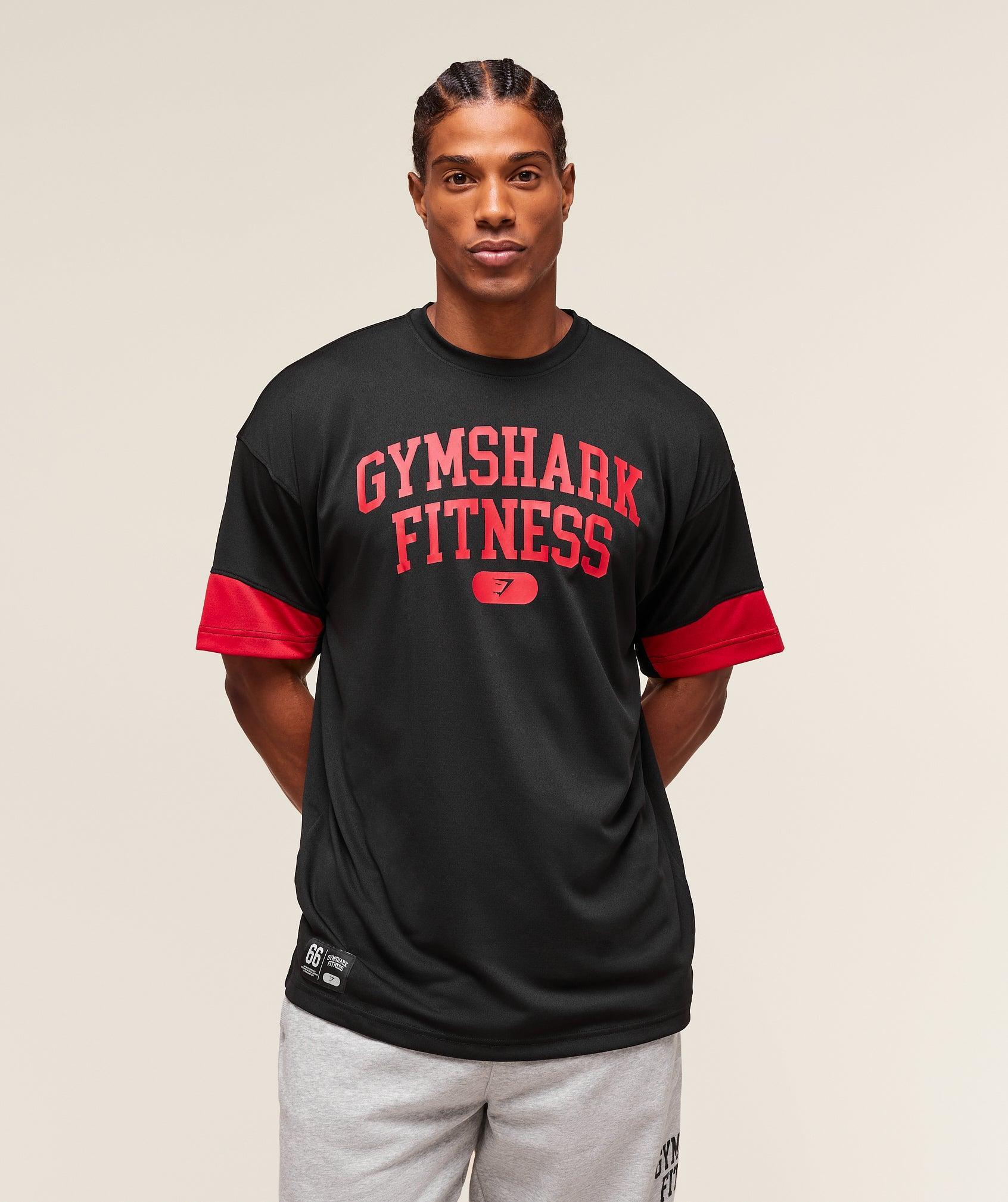 Gymshark Varsity Oversized T-Shirt - Black/Conditioning Red Male Product Image
