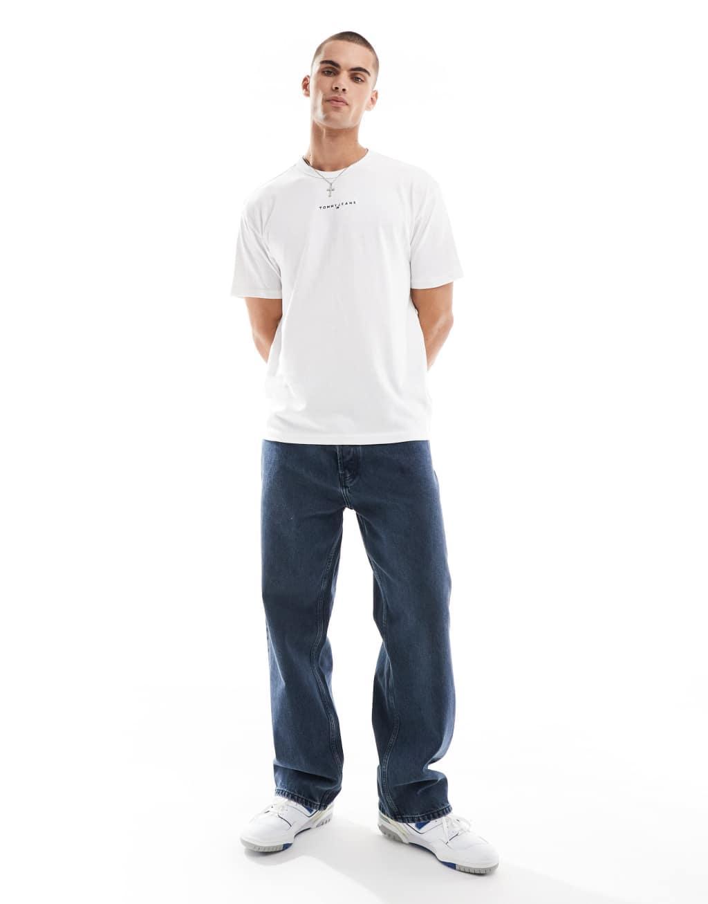 Tommy Jeans chest linear logo T-shirt in white Product Image