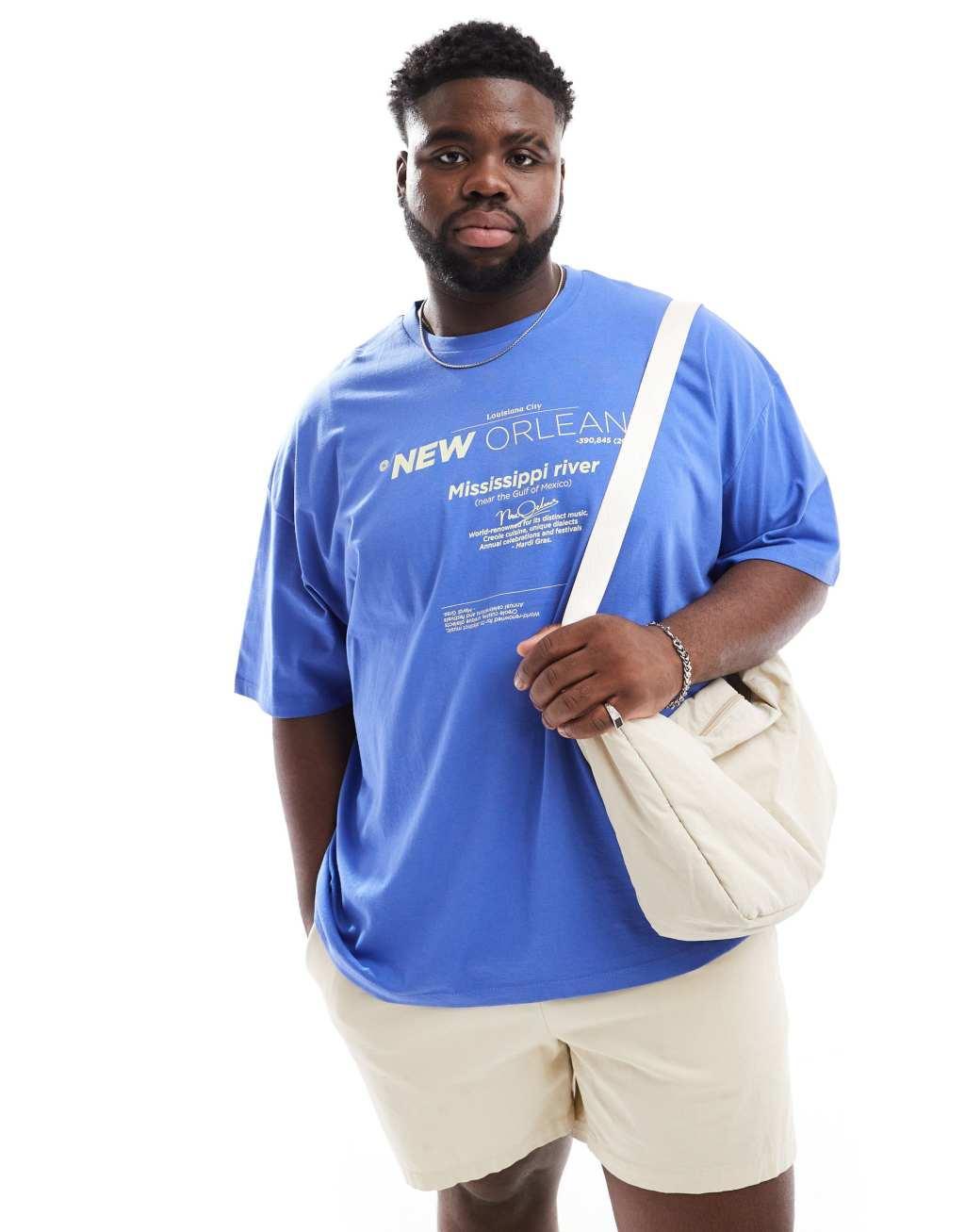 ASOS DESIGN oversized T-shirt in blue with front print Product Image