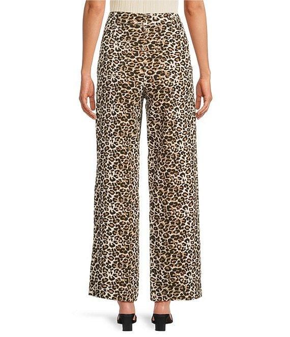 Skies Are Blue Leopard Print Wide Leg Denim Jeans Product Image