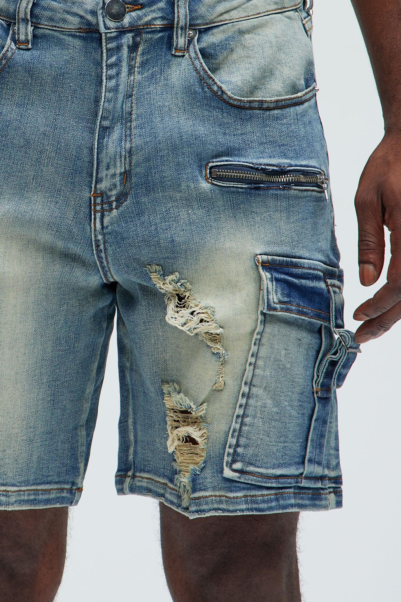 Double The Zipper Denim Shorts - Medium Wash Product Image