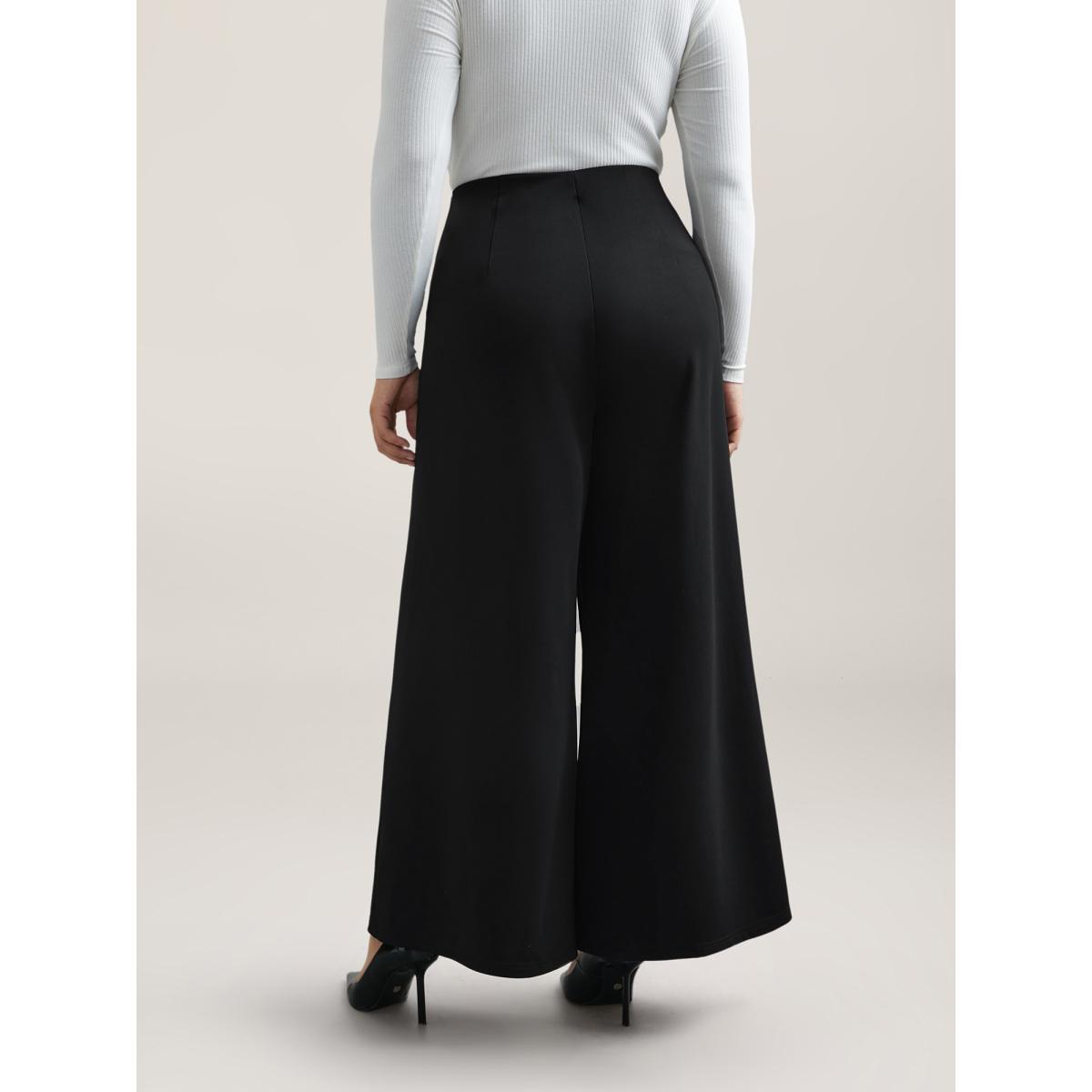 Plus Size No-Gap Waist Seamed Side Button Pants Women Black Workwear Essentials Wide Leg Mid Rise Work Pants BloomChic 28/5X Product Image