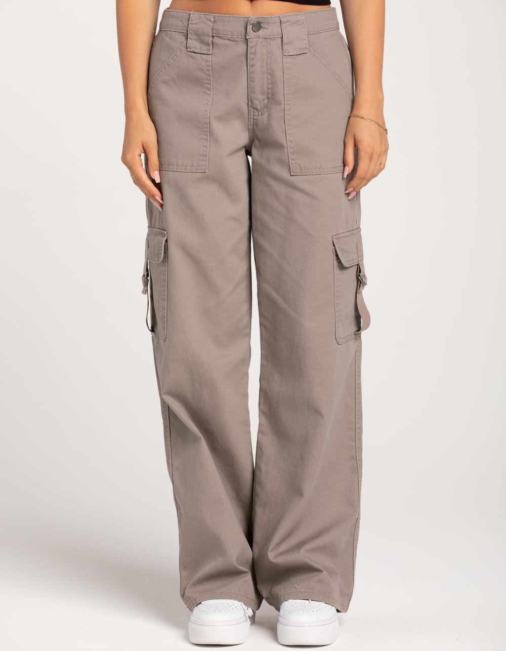 RSQ Womens Mid Rise Cargo Tape Pocket Twill Pants - DK KHAKI Product Image