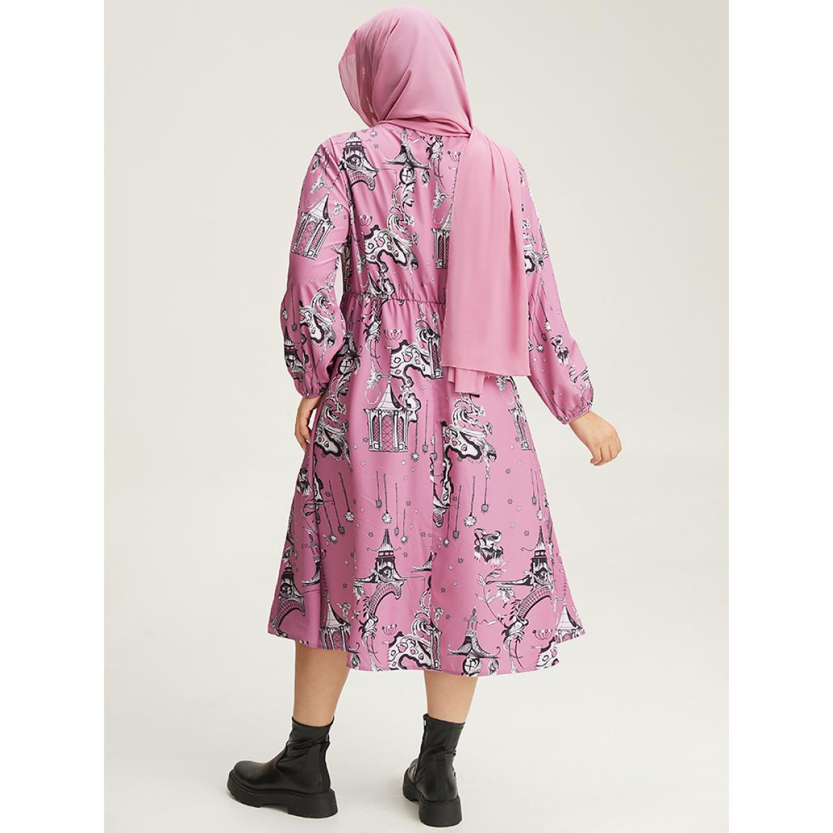 Plus Size Halloween Print Chiffon Lantern Sleeve Wrap Dress Watermelon Women Elegant Elastic cuffs V-neck Long Sleeve Curvy Midi Dress BloomChic 18-20/2X Product Image