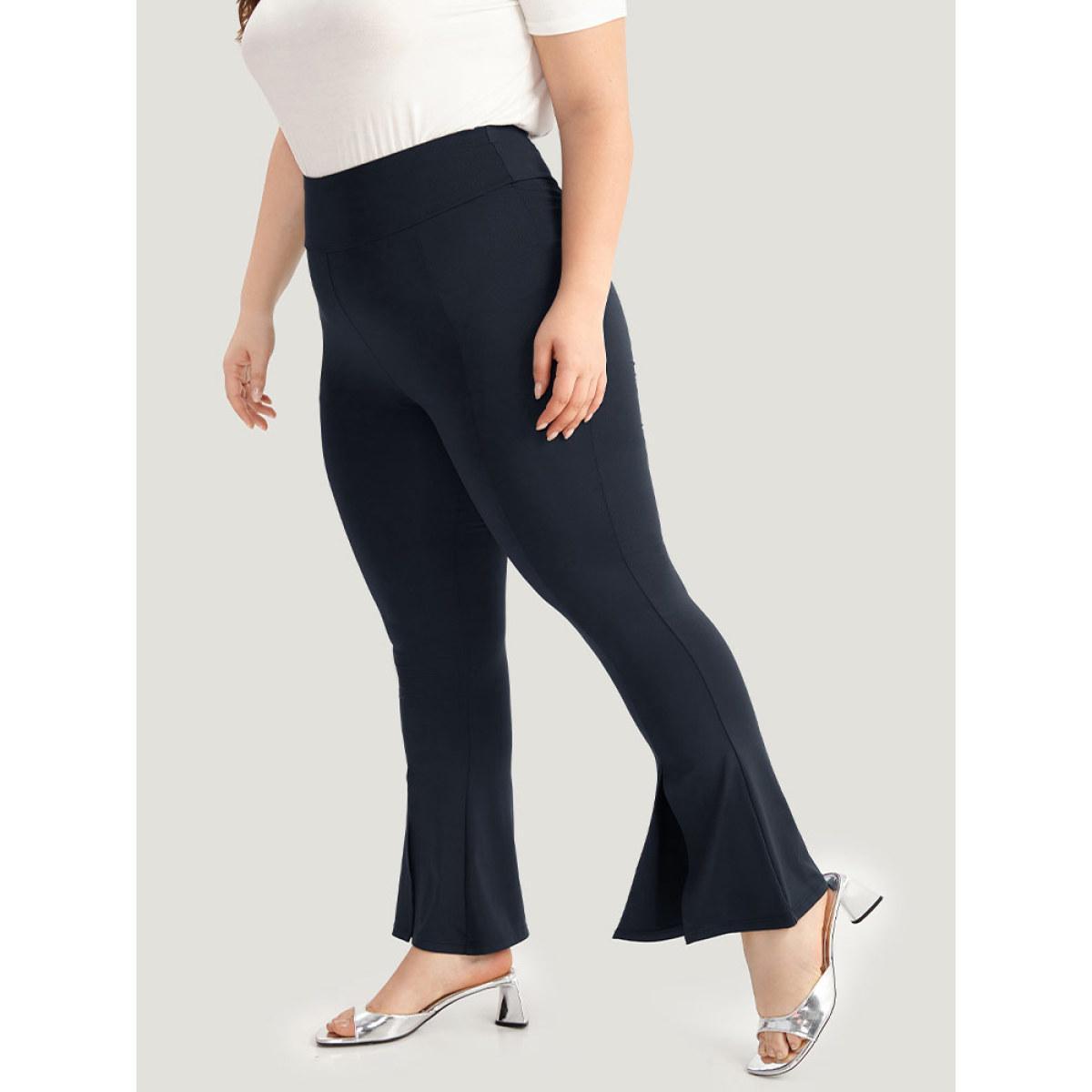 Plus Size Tummy Control Flare Leg Split Hem Leggings Women Midnight Elegant High stretch Flare Leg High Rise Dailywear Leggings BloomChic 14-16/1X Product Image