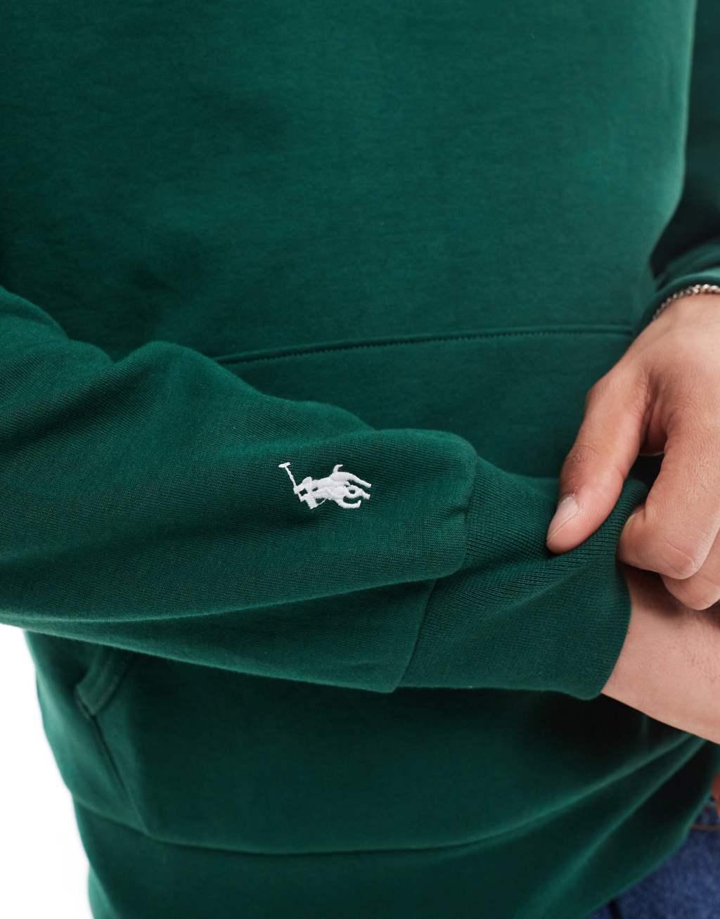Polo Ralph Lauren central script logo double knit hoodie in dark green Product Image