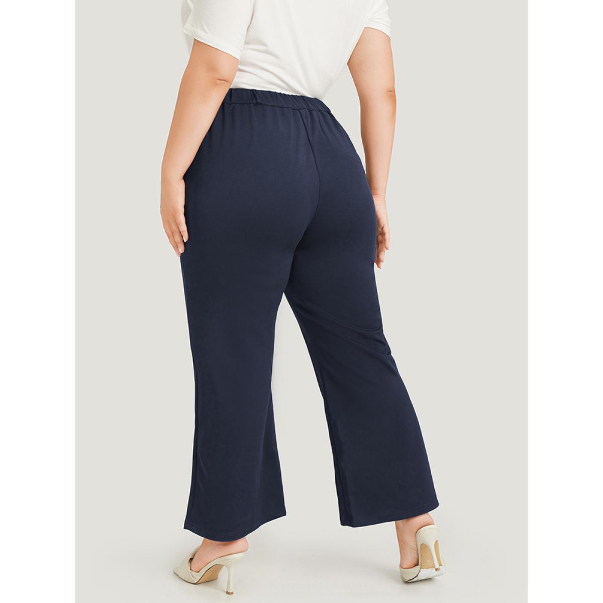 Plus Size Solid Flare Leg Pocket Pants Women Indigo Office Flare Leg High Rise Work Pants BloomChic 12/L Product Image