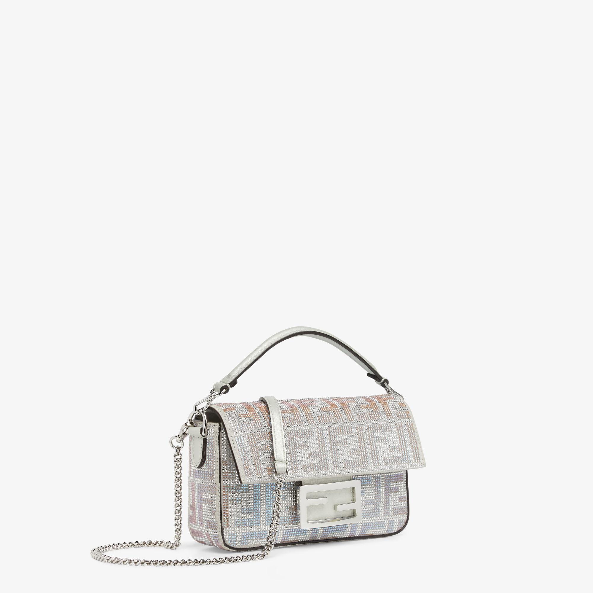 Baguette MiniSuede bag with FF in iridescent crystals and studs Product Image