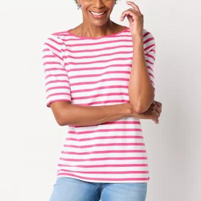 St. John's Bay Womens Boat Neck Elbow Sleeve Blouse Product Image