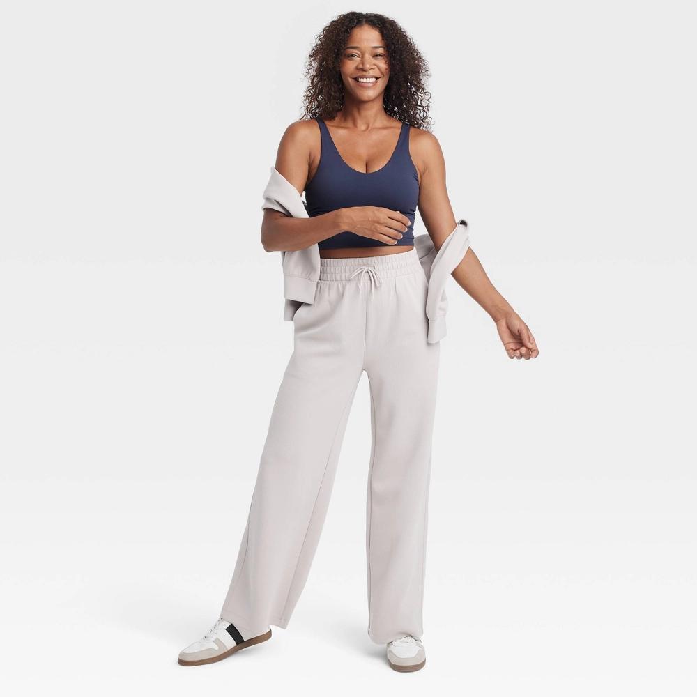 Women's Airy Sleek Ribbed High-Rise Wide Leg Pants - All In Motion™ Light Taupe M Product Image