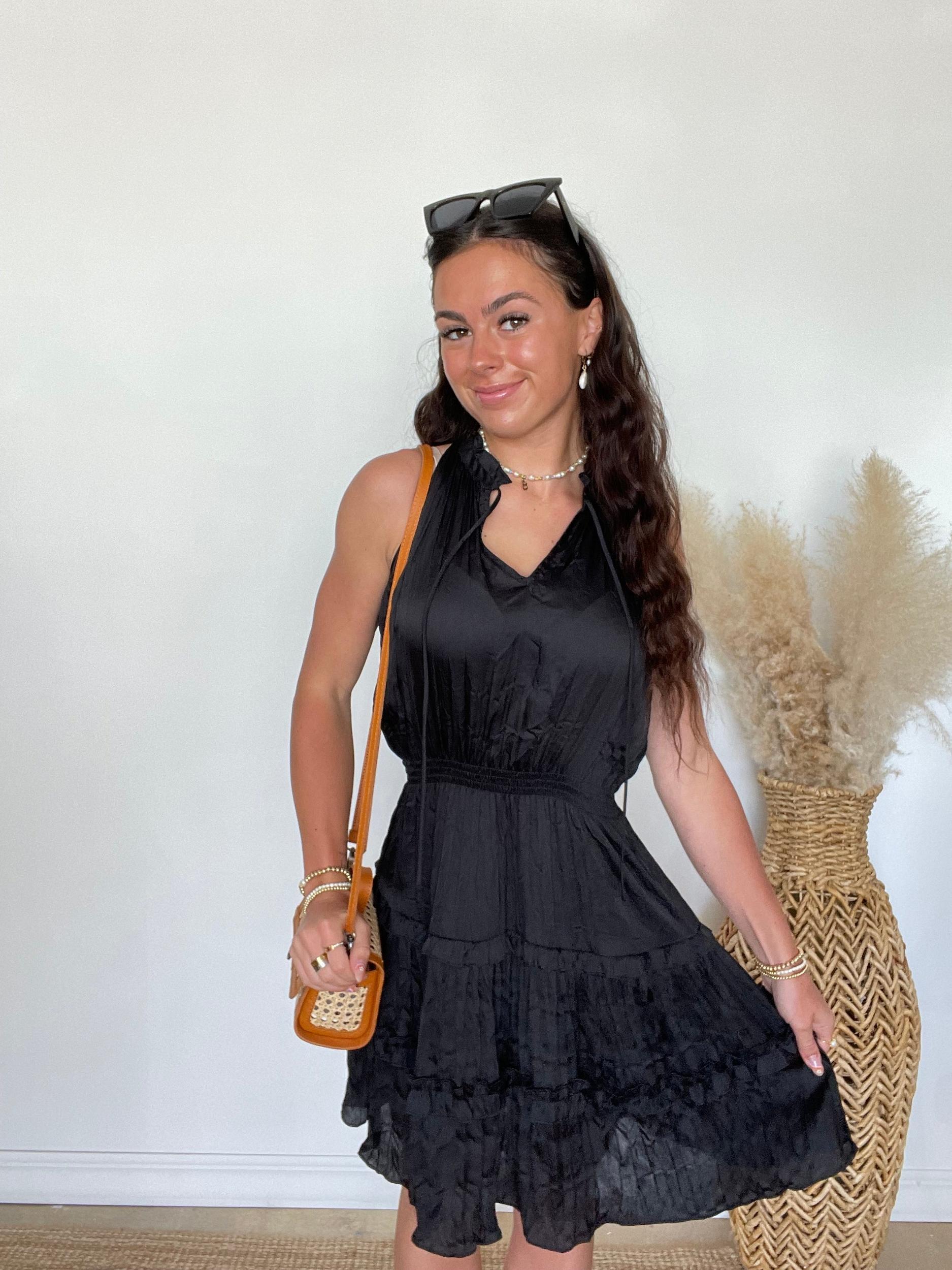 Becca Pleated Mini Dress | Black Product Image