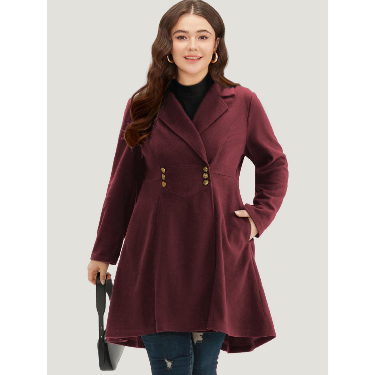 Plus Size Solid Lapel Collar Double Breasted Coat Women Burgundy Office Plain Ladies Work Winter Coats BloomChic 14-16/1X Product Image