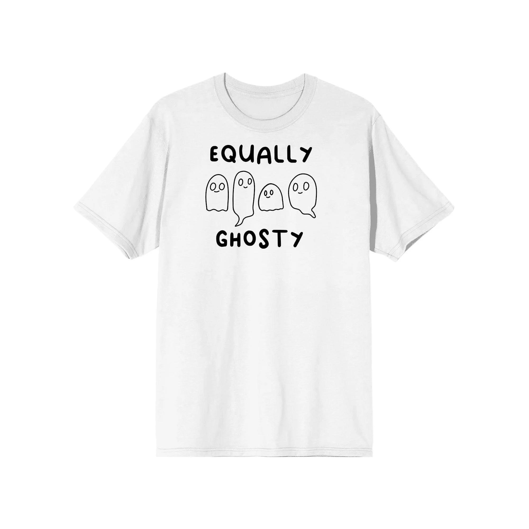 Men's Halloween Cartoon "Equally Ghosty" Graphic Tee, Size: XL, White Product Image