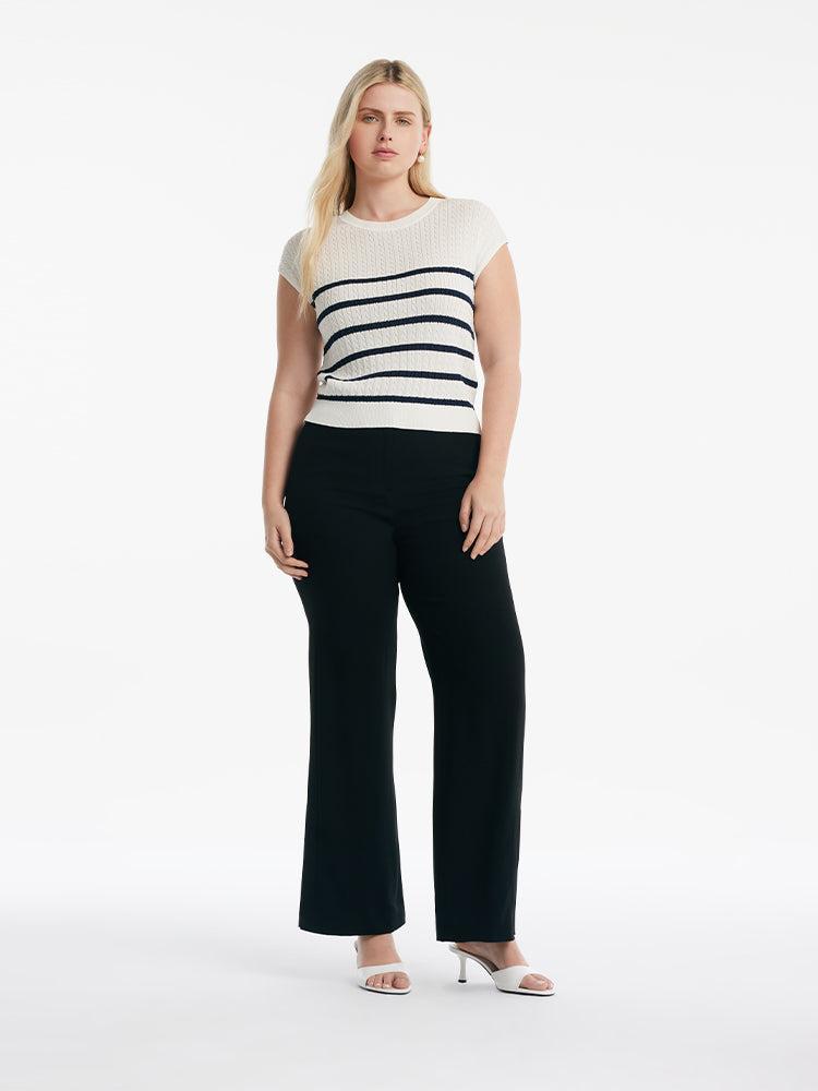 Acetate Knitted Striped Pullover Women Knit Top Product Image
