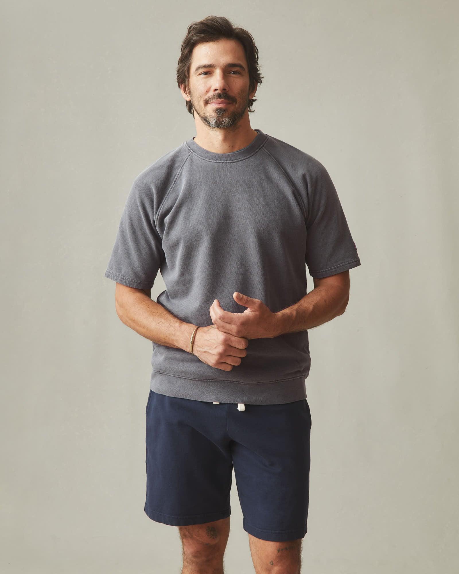 Men's Distressed French Terry Tee - Dark Charcoal Product Image