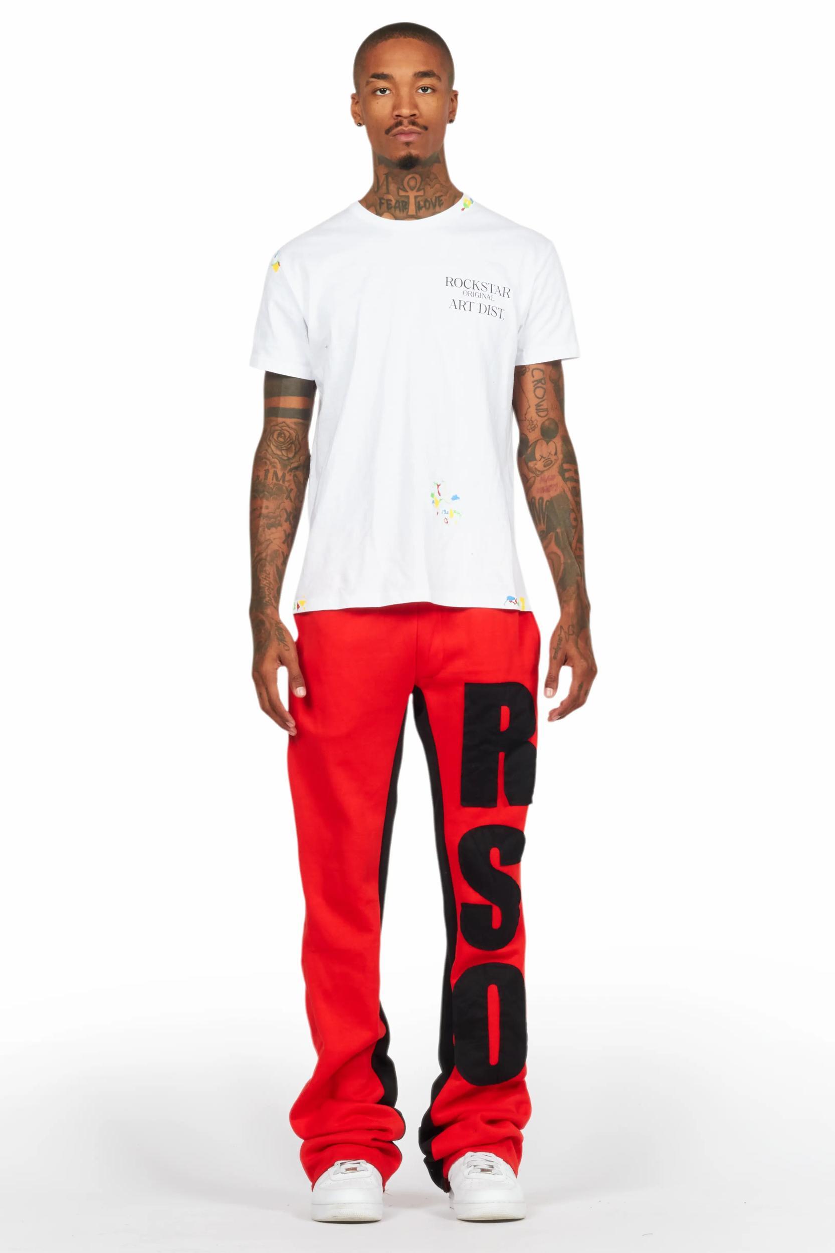 Uko Red Stacked Baggy Track Pant Male Product Image