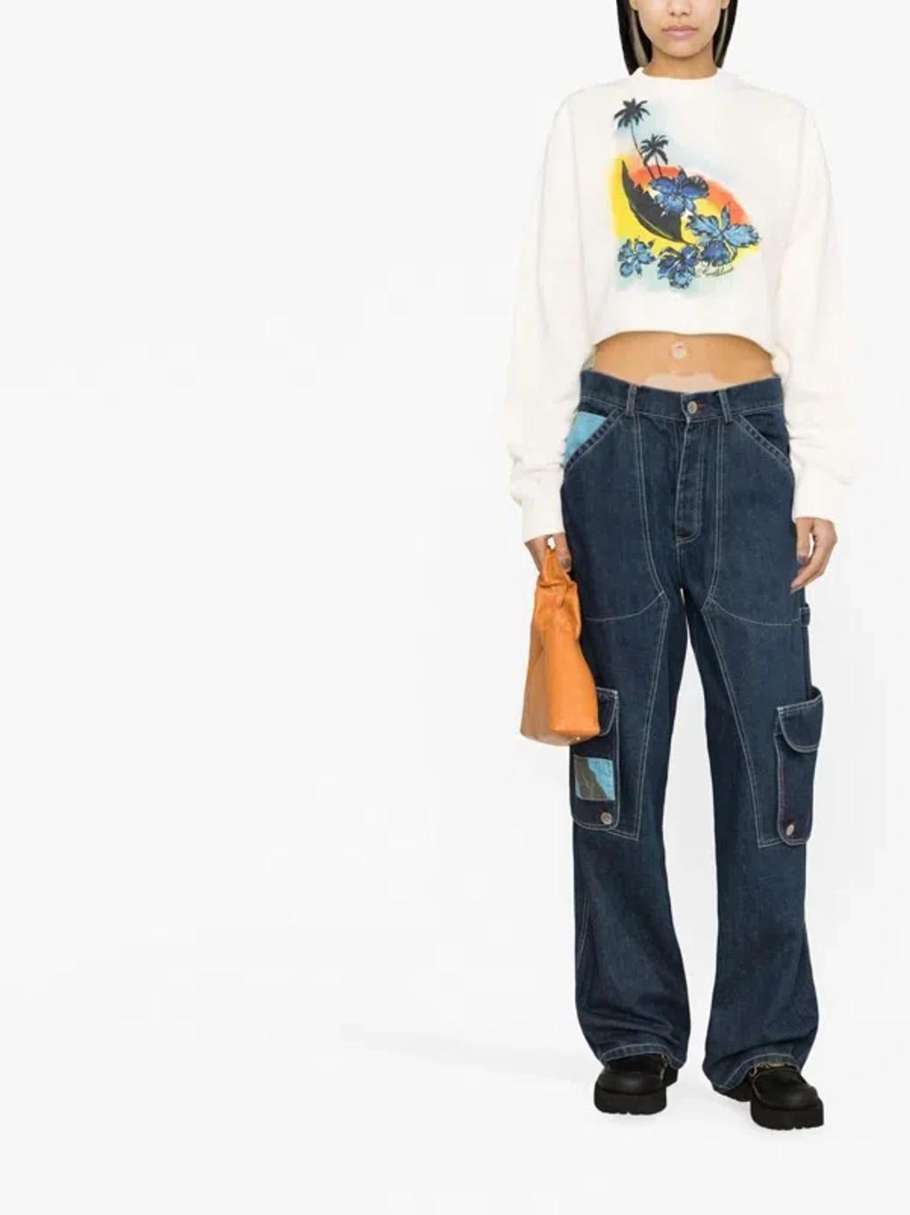 MSGM Cropped Long-sleeve Sweatshirt In Multicolor Product Image