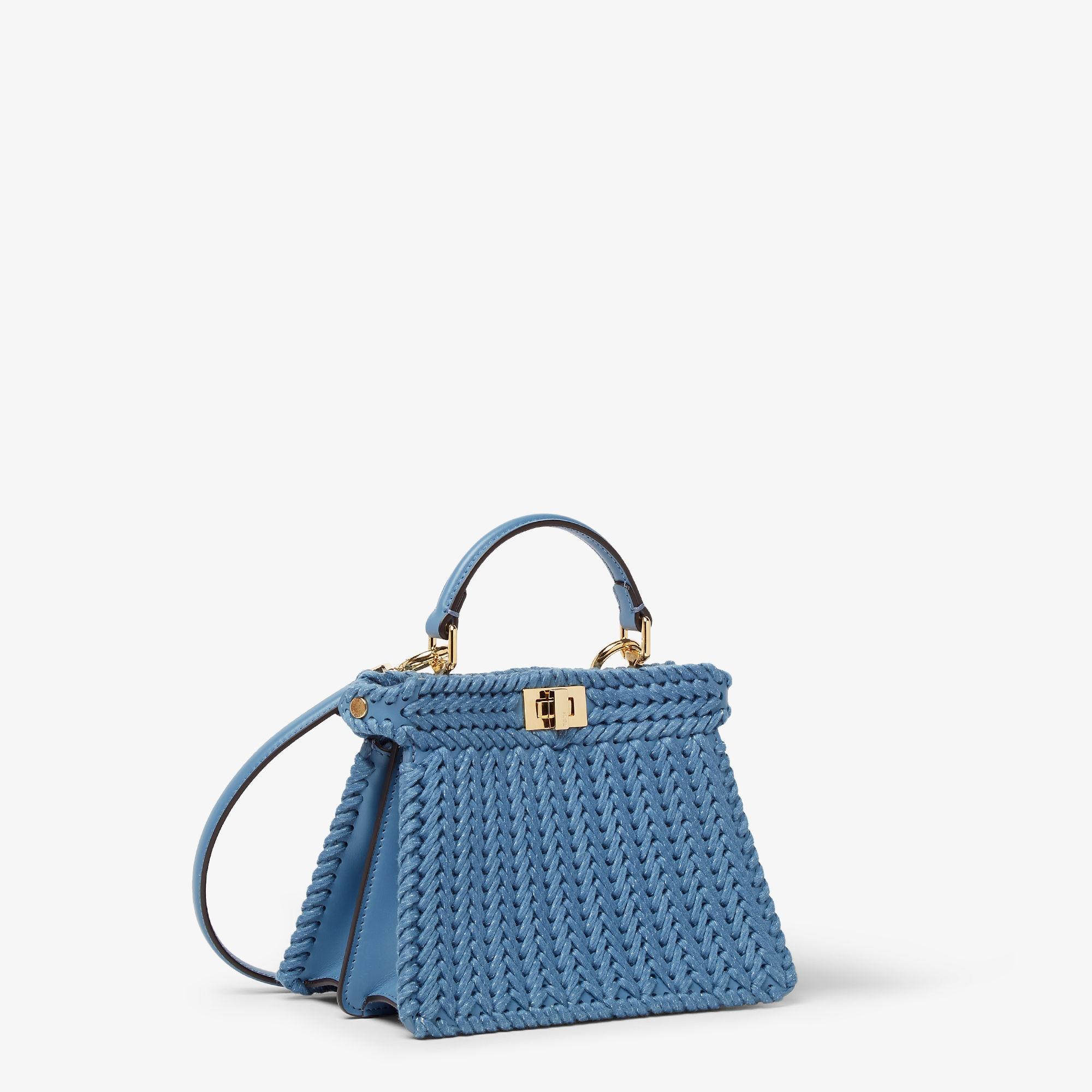Peekaboo ISeeU PetiteBlue jacquard interlaced leather bag Product Image