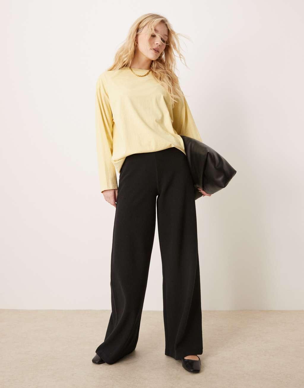 ASOS DESIGN long sleeve skater tee in buttermilk Product Image