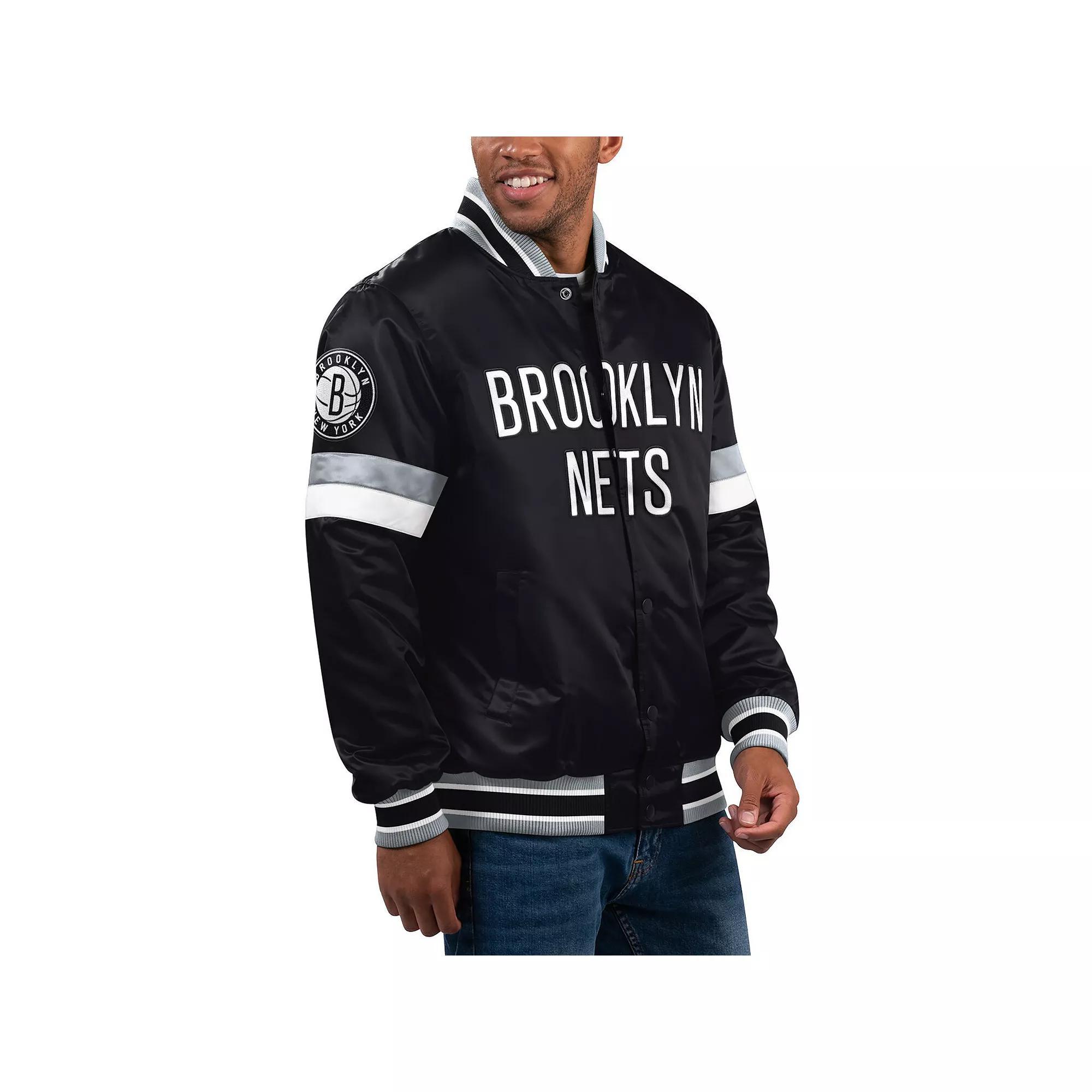 Men's Starter Black Brooklyn Nets Home Game Satin Full-Snap Varsity Jacket, Size: XL Product Image