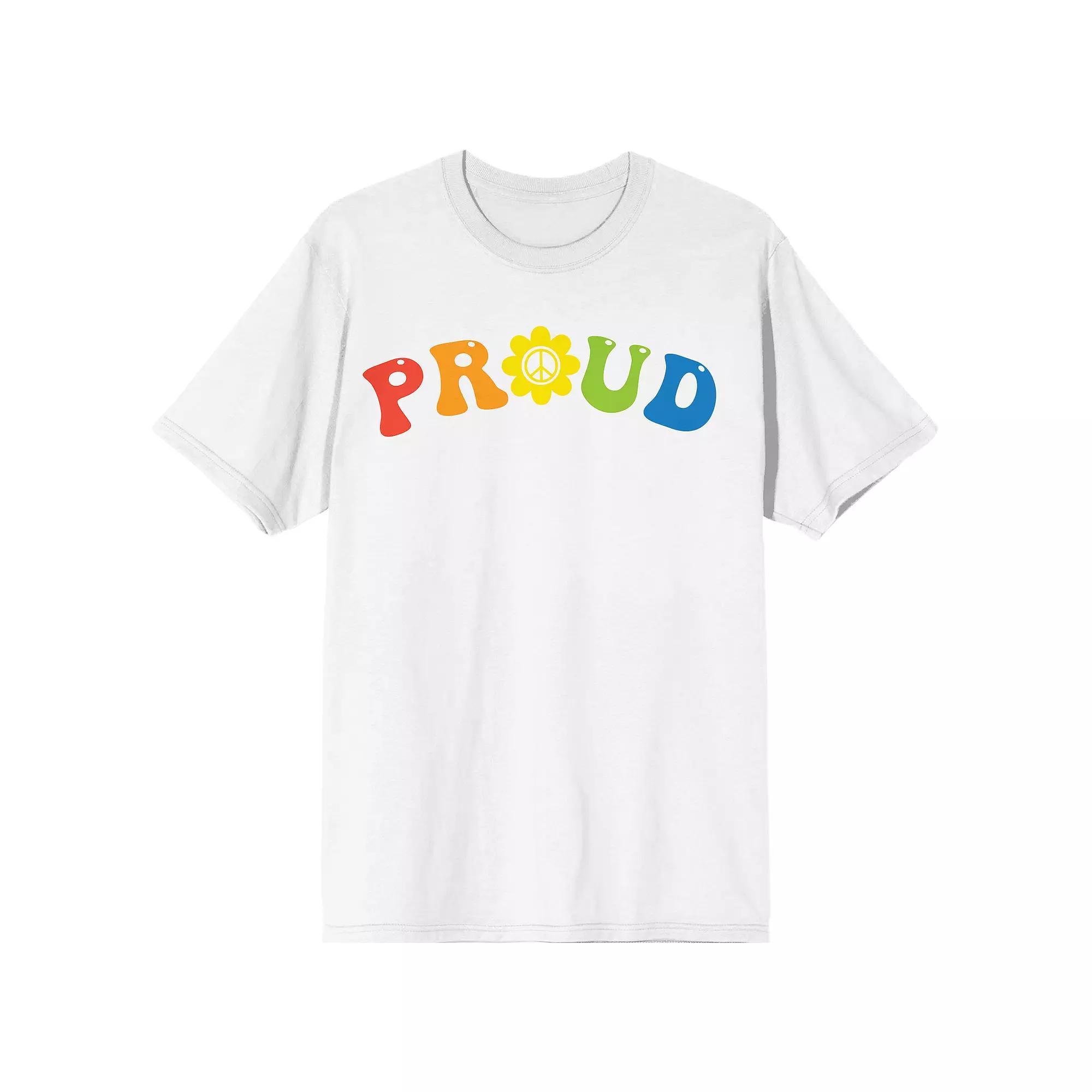 Men's Pride Proud Rainbow Letters Tee, Size: XL, White Product Image