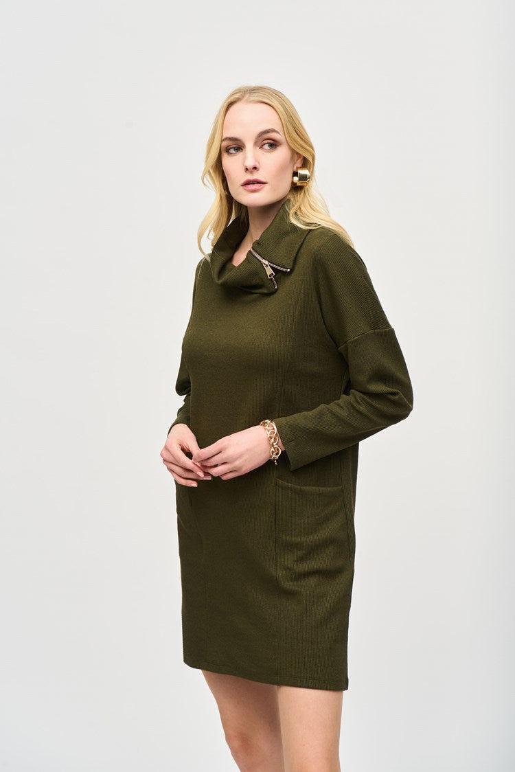 Needle Rib Zipper Collar Cocoon Dress Product Image