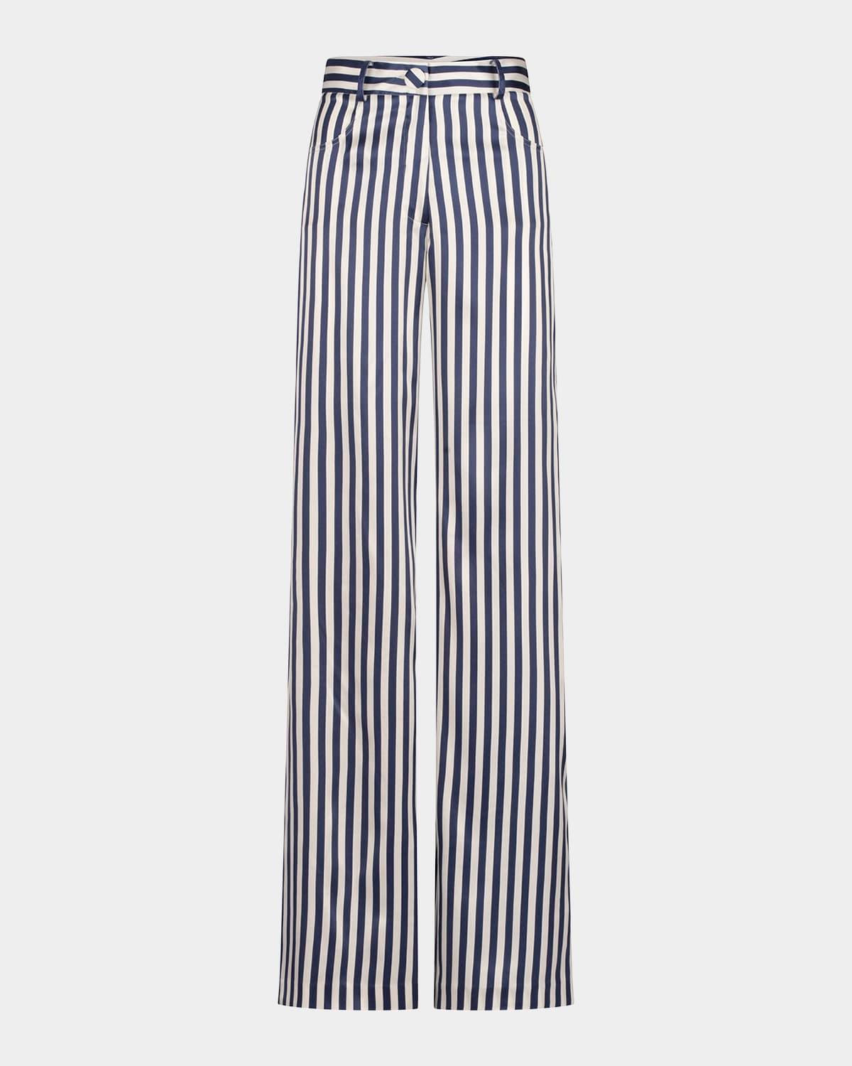 Emine Striped Straight-Leg Silk Pants Product Image