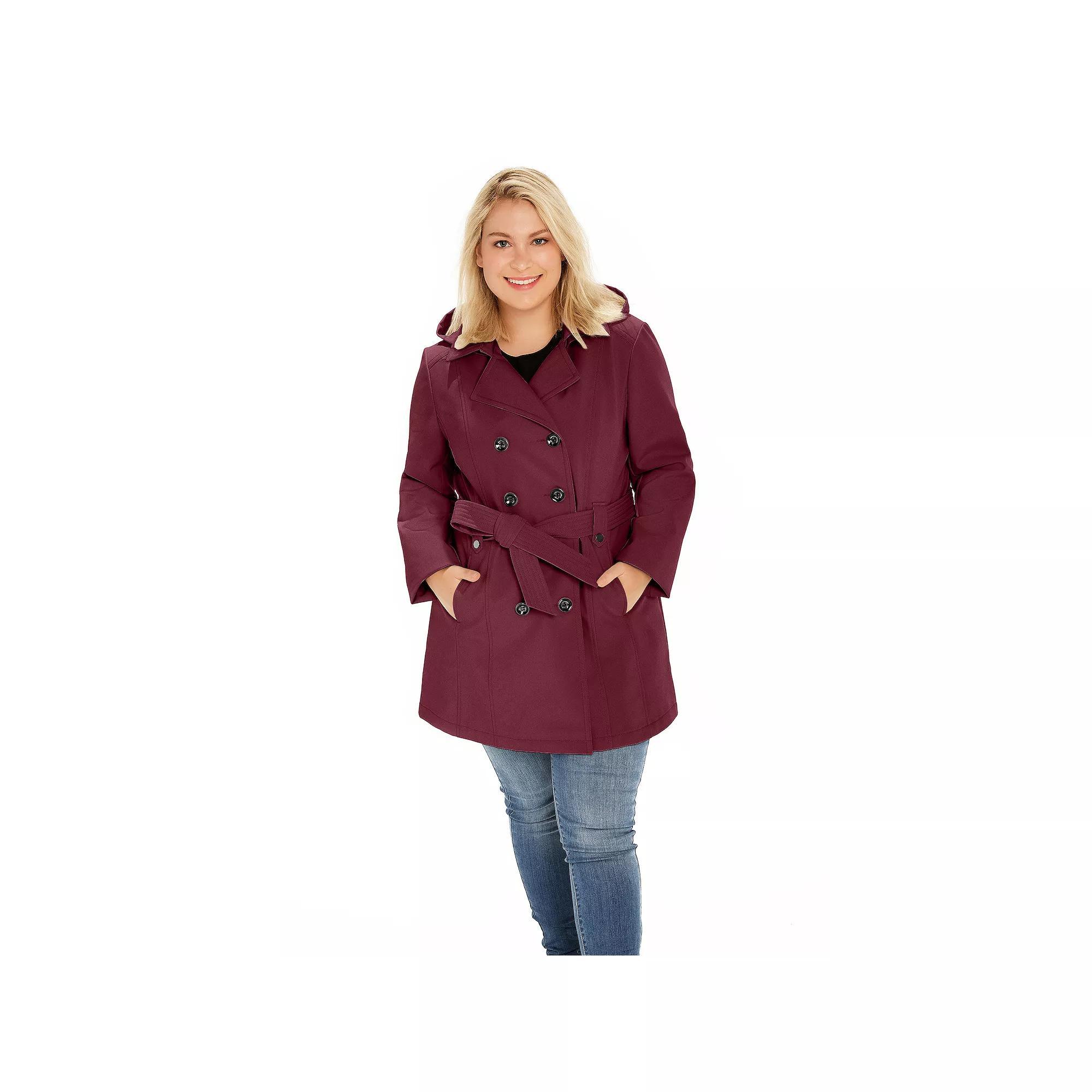 Plus Size Sebby Collection Double-Breasted Hooded Soft Shell Jacket, Women's, Size: 1XL, Blue Product Image