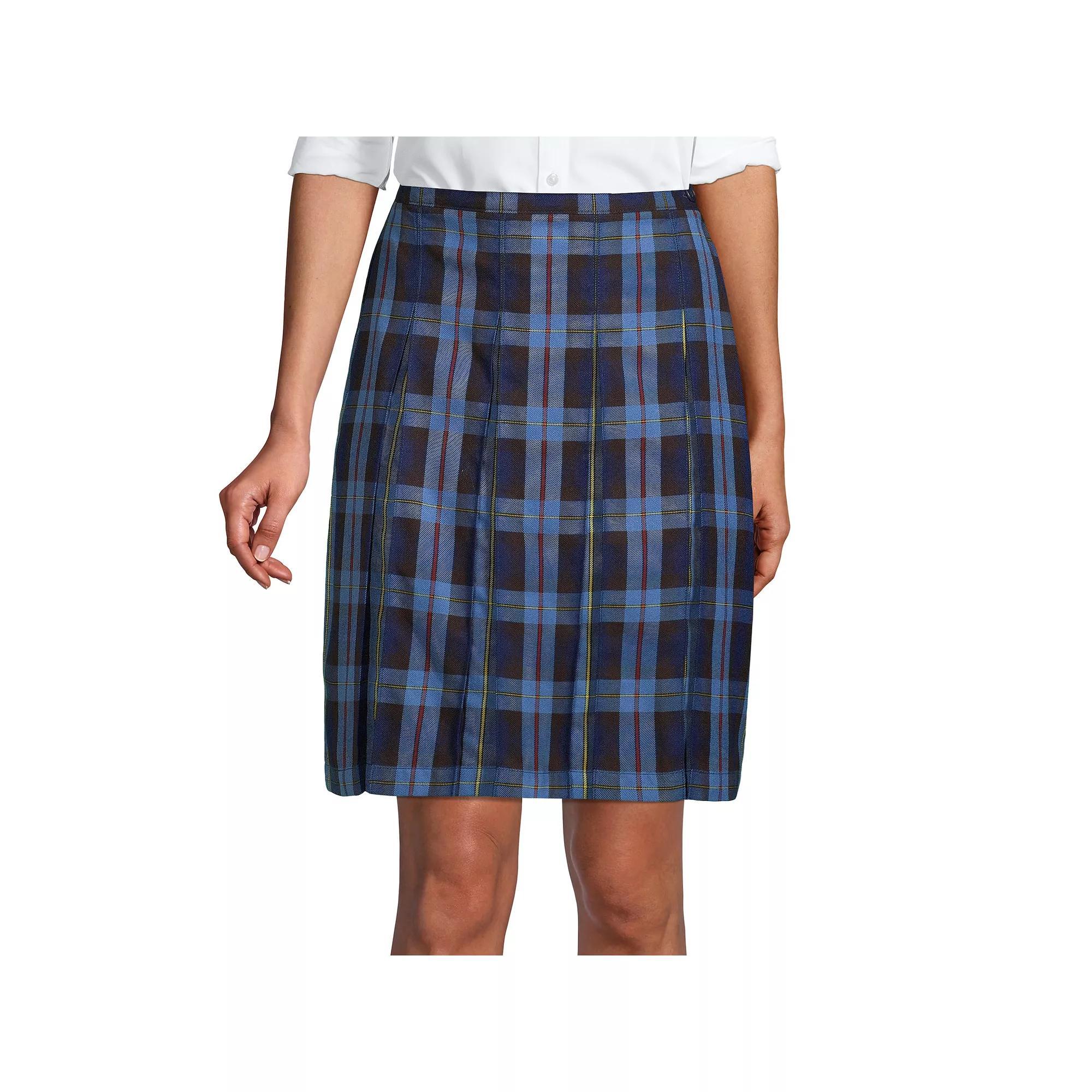 Women's Lands' End School Uniform Plaid Box Pleat Skirt, Size: 2, Clear Blue Plaid Product Image