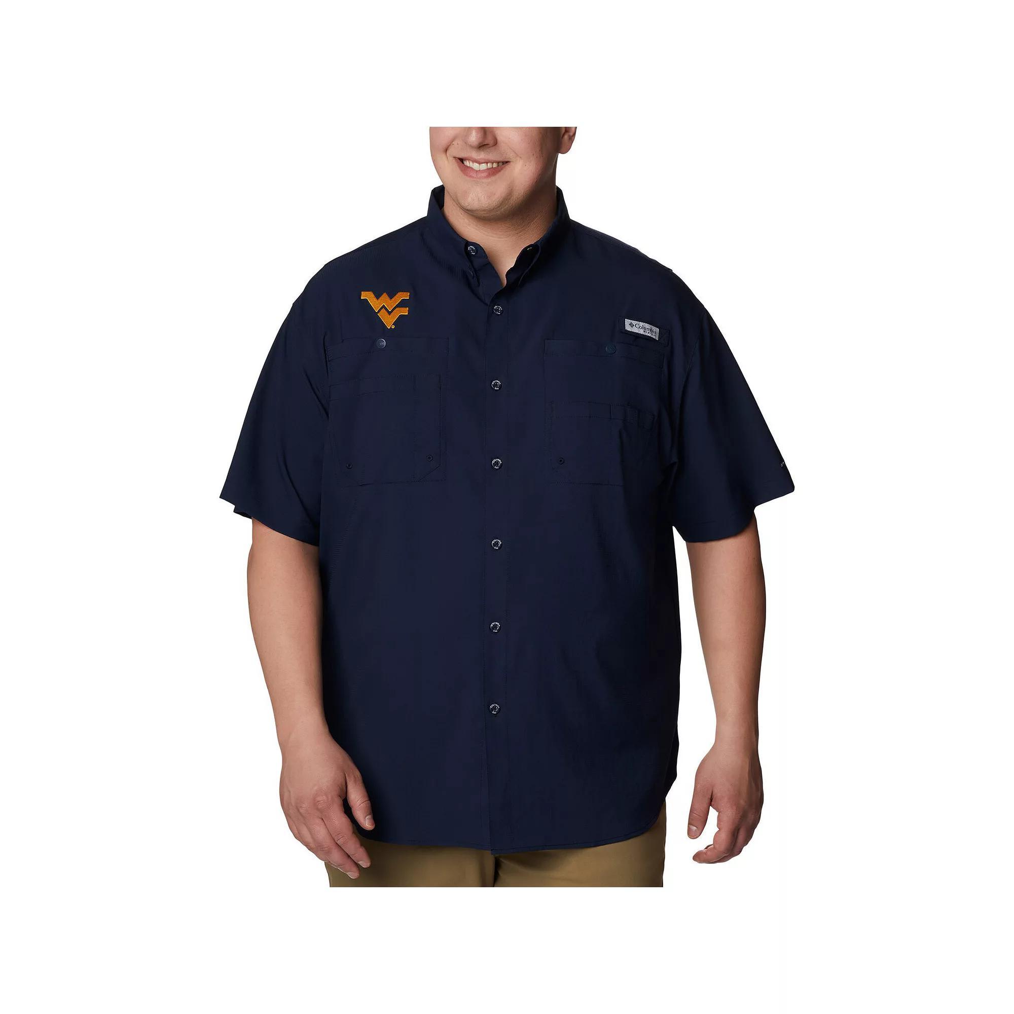 Men's Columbia  Navy West Virginia Mountaineers Big & Tall Tamiami Omni-Shade Button-Down Shirt, Size: 3XB, Blue Product Image