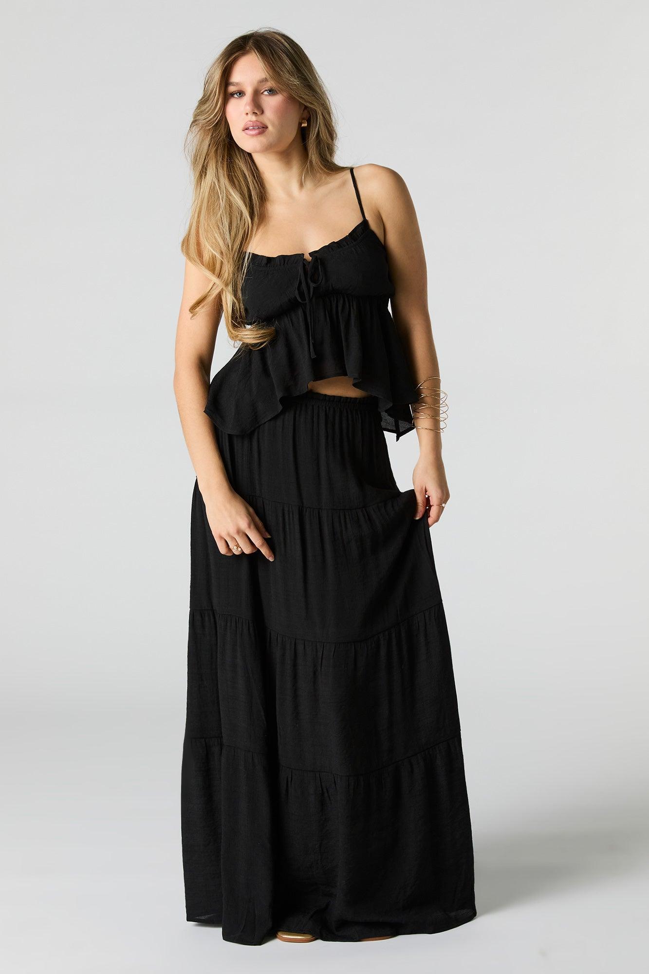 Solid Tiered Maxi Skirt Female Product Image
