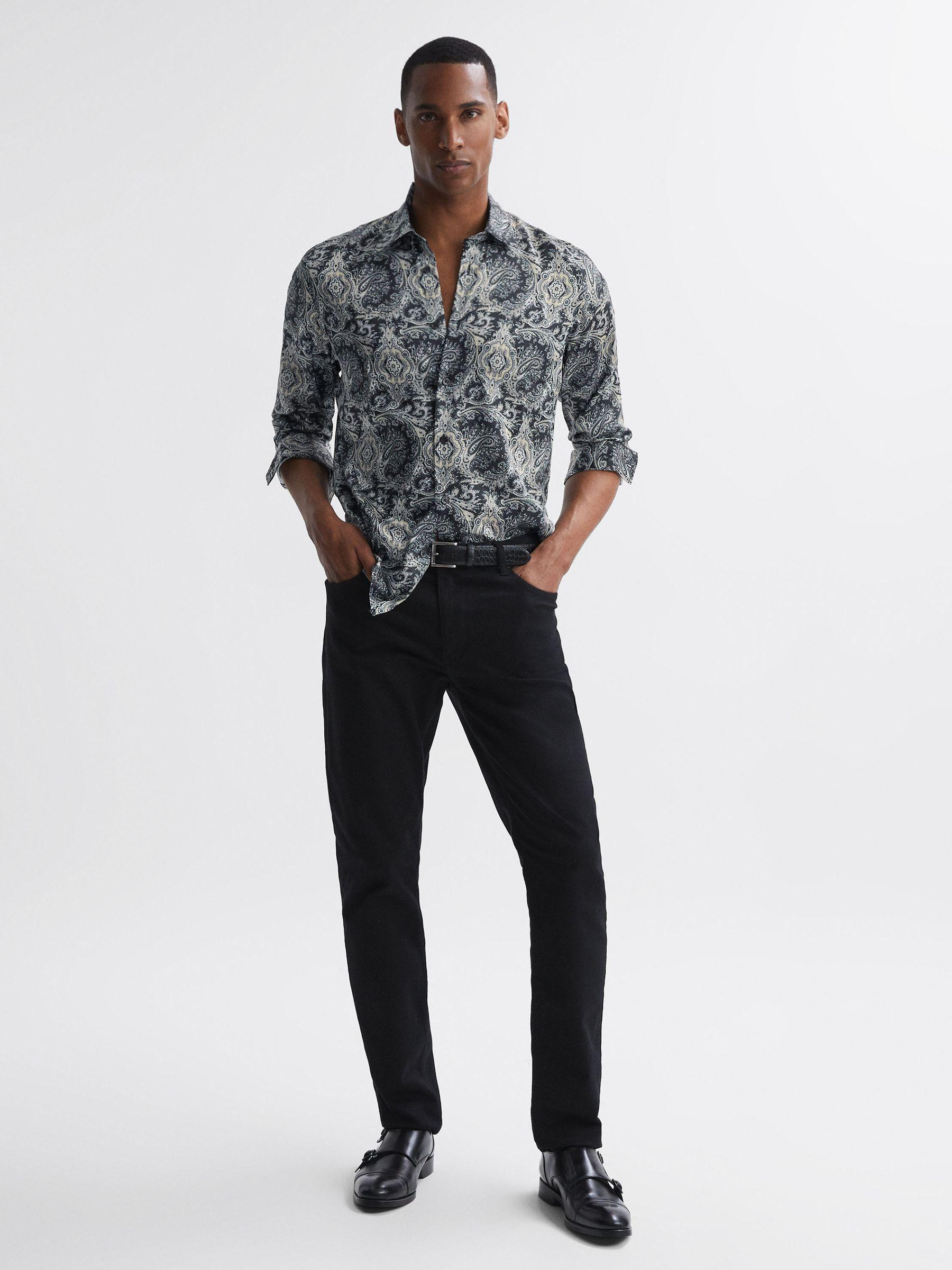 Paisley Print Button-Through Shirt in Black Multi Product Image