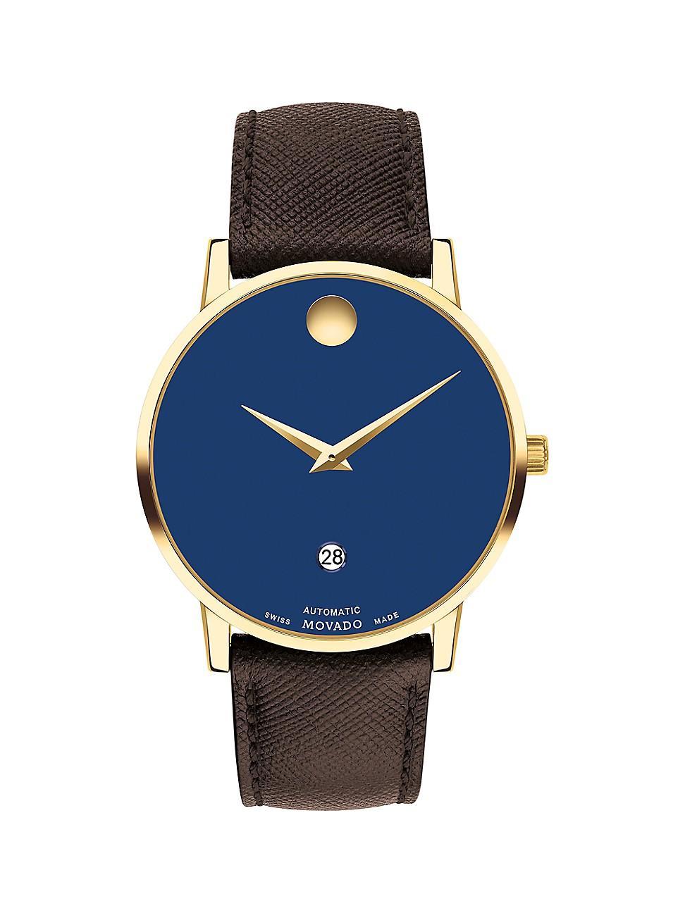 Movado Mens Swiss Automatic Museum Black Calfskin Leather Strap Watch 40mm Product Image