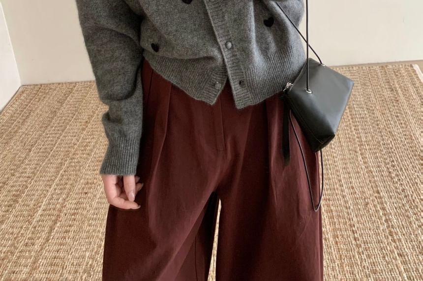 Crew Neck Heart Patterned Cardigan Product Image