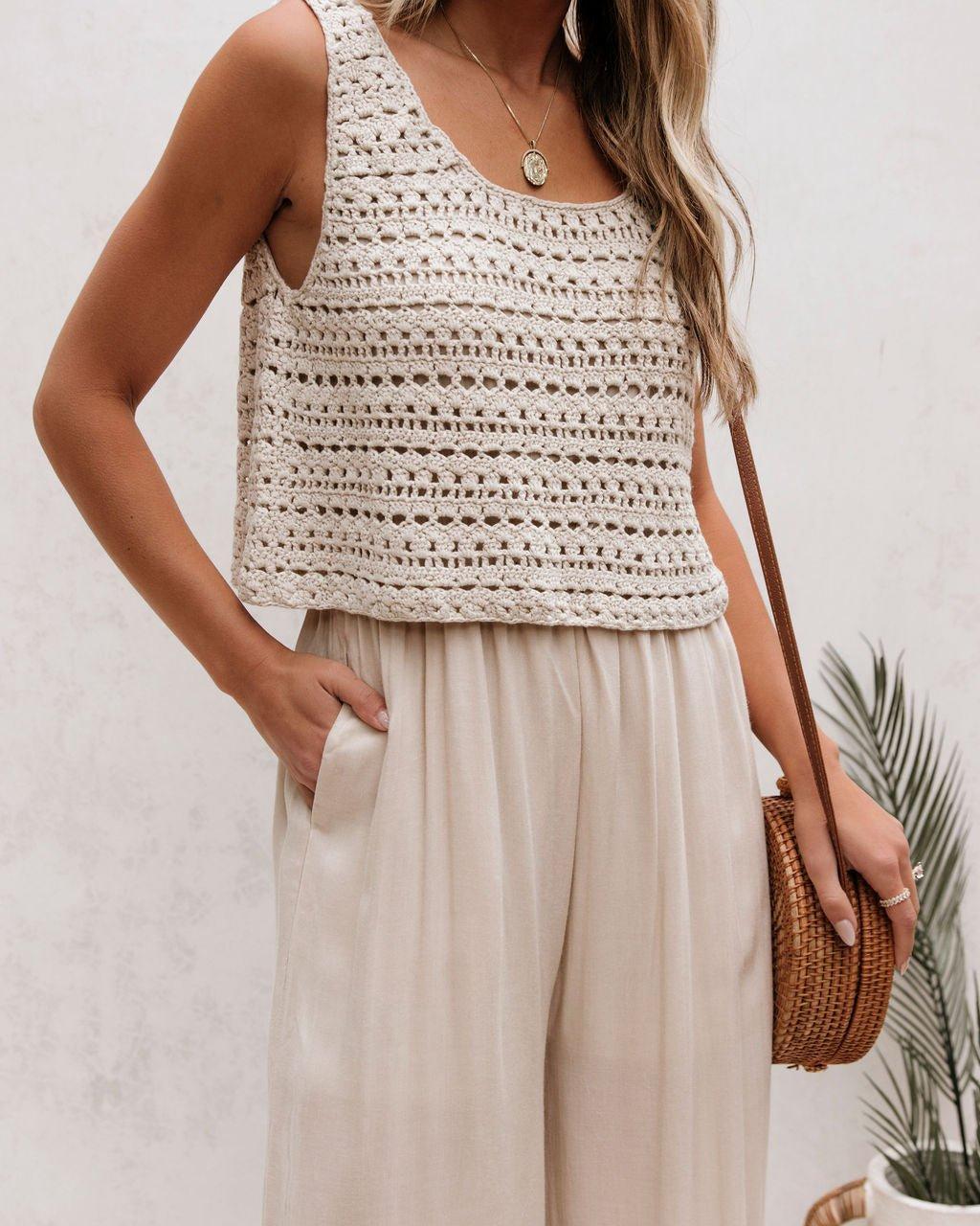 Cream Crochet Slit Jumpsuit Product Image