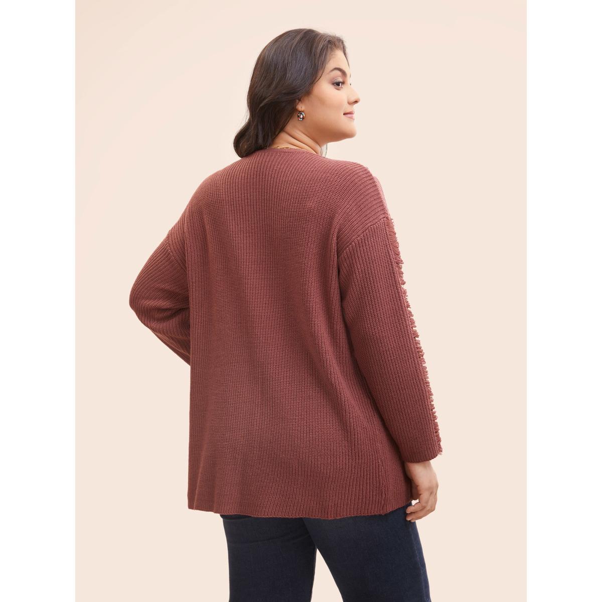 Plus Size Floating Lines Pockets Open Cardigan Burgundy Women Casual Long Sleeve Everyday Cardigans BloomChic 18-20/2X Product Image