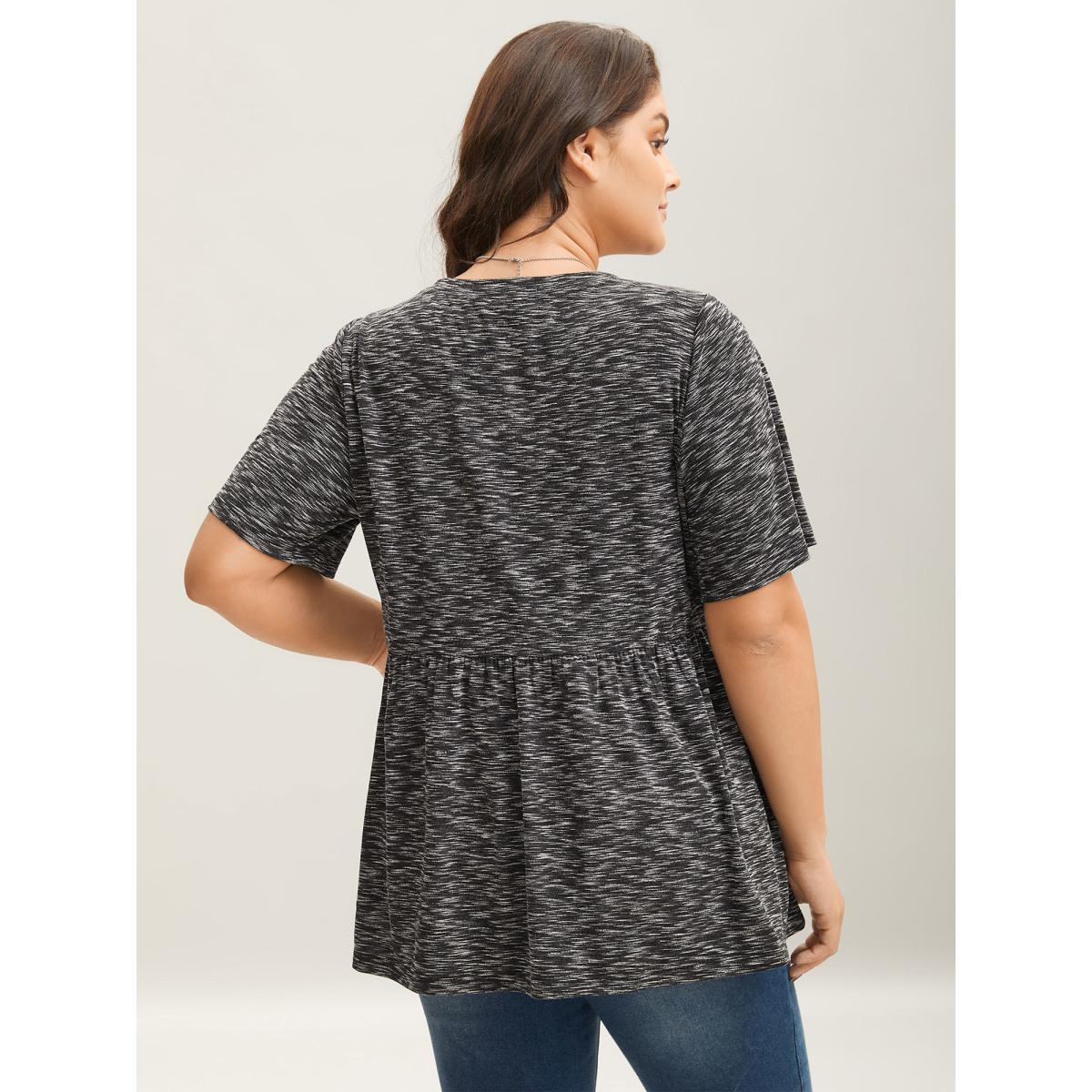 Plus Size Heathered Crew Neck Relaxed T-Shirt Black Women Casual Gathered Round Neck Everyday T-shirts BloomChic 26/4X Product Image