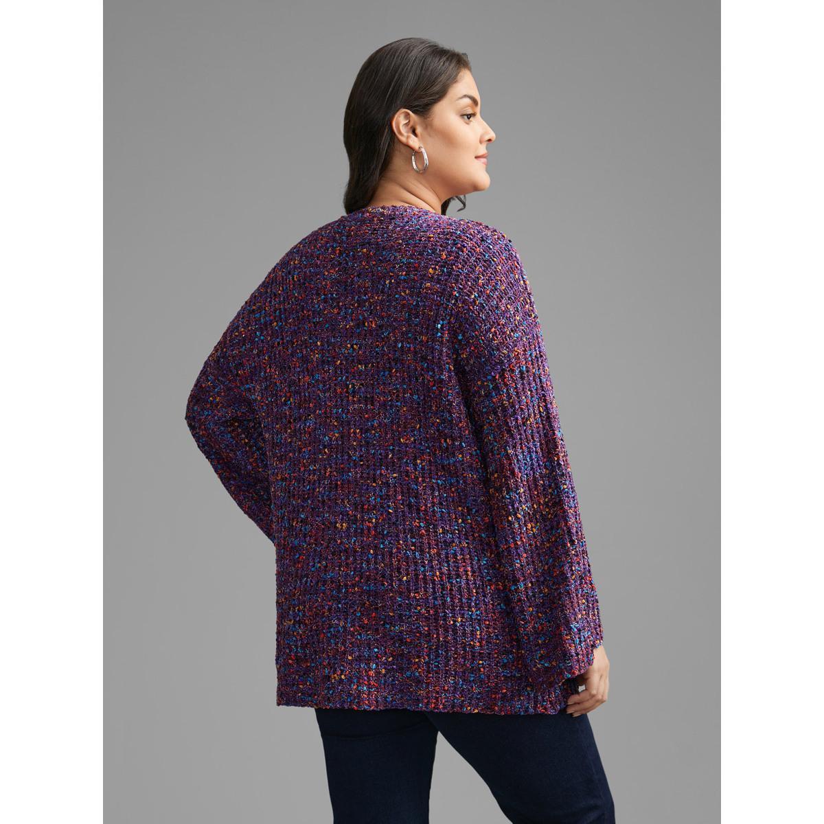 Plus Size Round Neck Heather Bell Sleeve Pullover Deeppurple Women Elegant Loose Long Sleeve V-neck Everyday Pullovers BloomChic 22-24/3X Product Image