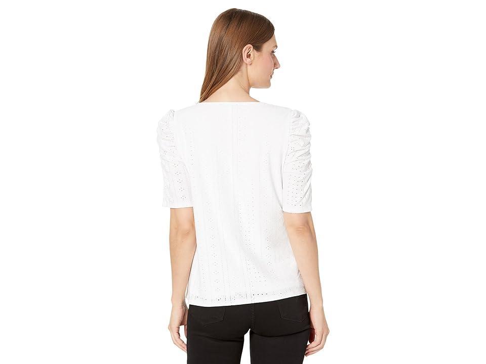 Vince Camuto Short Sleeve Ruched Knit Eyelet Top (Ultra ) Women's Clothing Product Image
