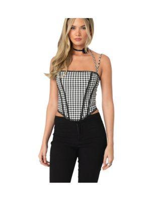Edikted Womens Gingham Lace Trim Corset Product Image