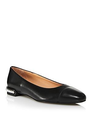 Womens Pearl-Embellished Leather Flats Product Image