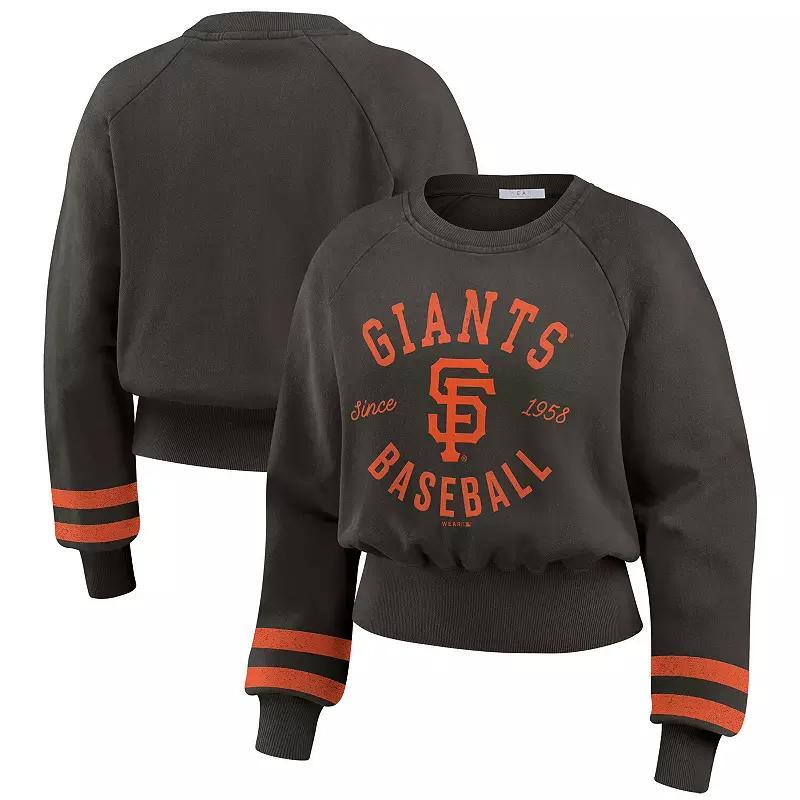 Womens WEAR by Erin Andrews Seattle Mariners Vintage Washed Cropped Pullover Sweatshirt Blue Product Image