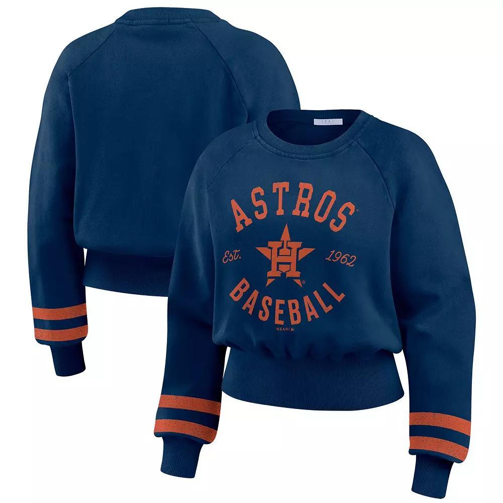 Women's WEAR by Erin Andrews  Royal Chicago Cubs Vintage Washed Cropped Pullover Sweatshirt, Size: 2XL, Blue Product Image