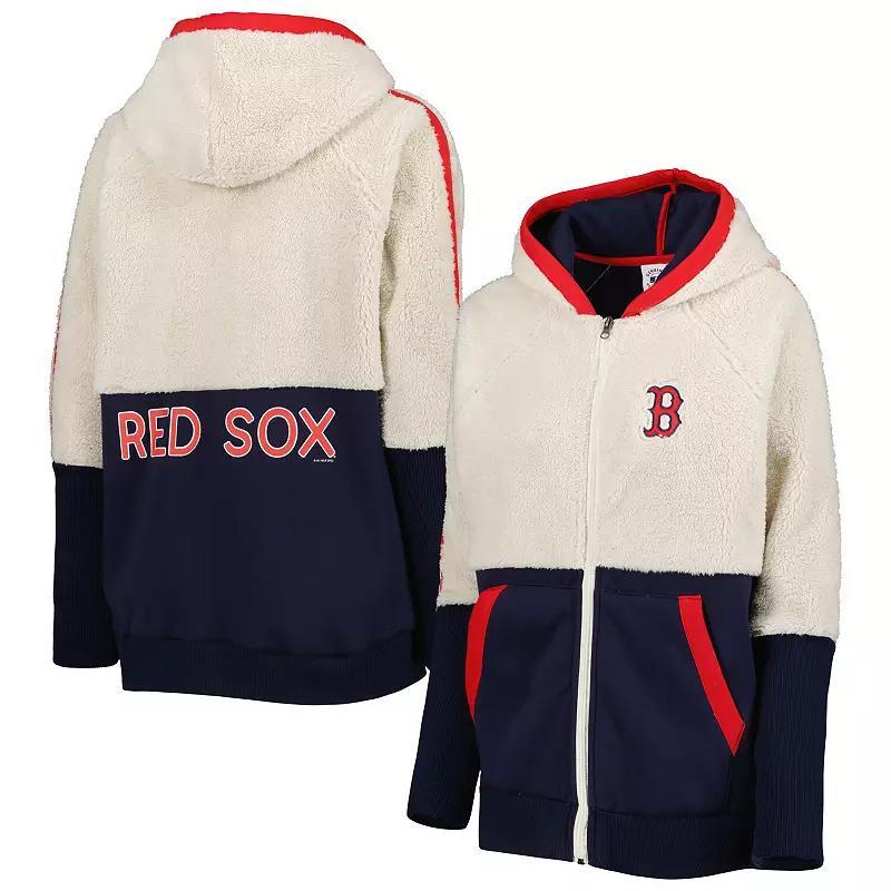 Women's G-III 4Her by Carl Banks Oatmeal/Navy Boston Red Sox Shuffle It Raglan Full-Zip Hoodie, Size: XL, Team Product Image