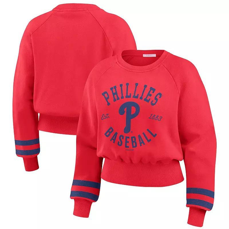 Women's WEAR by Erin Andrews  Red Cincinnati Reds Vintage Washed Cropped Pullover Sweatshirt, Size: 2XL, Red Red Product Image